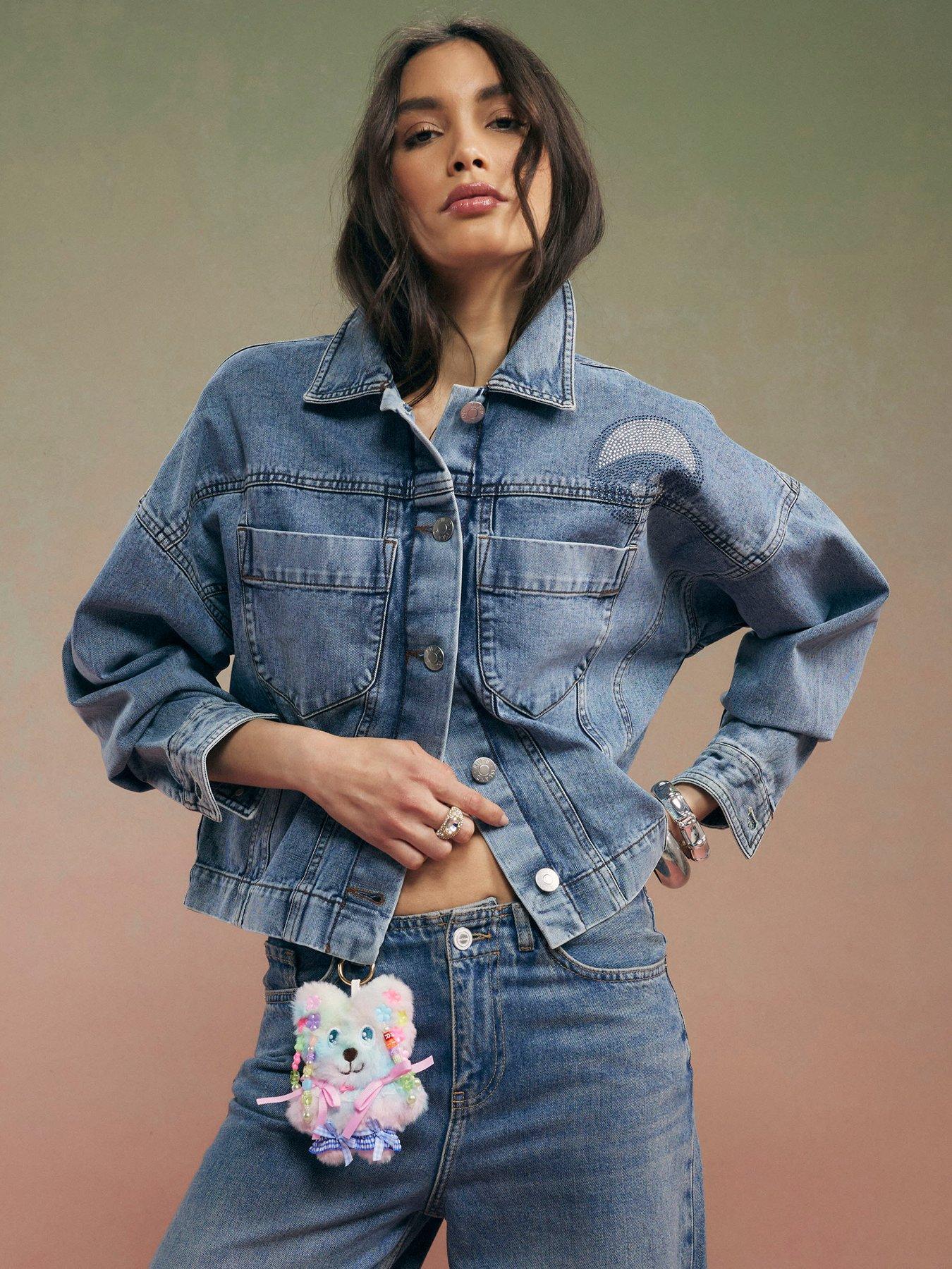Image 1 of 4 of River Island Year Zero Notes Denim Jacket - Blue