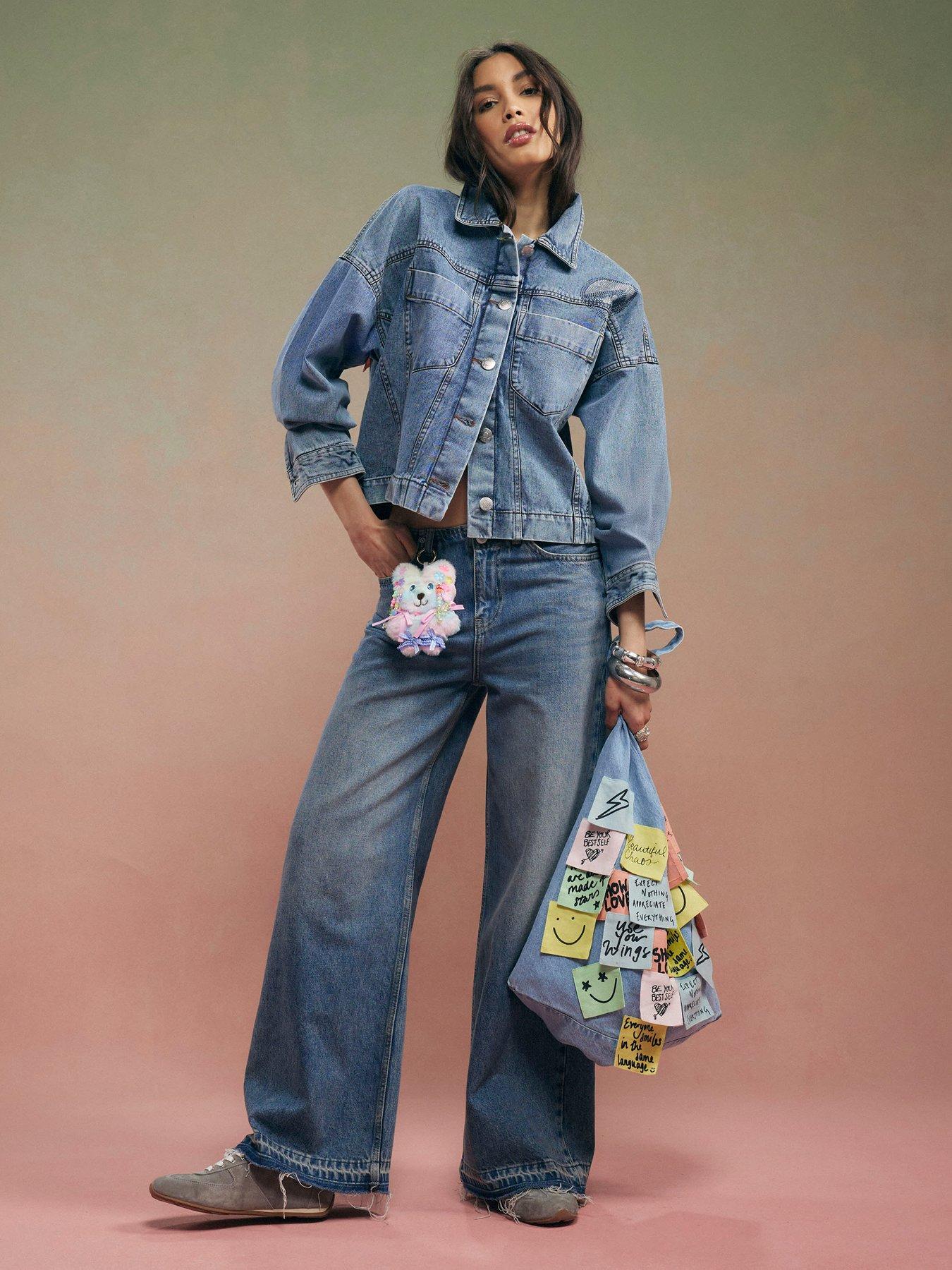 Image 3 of 4 of River Island Year Zero Notes Denim Jacket - Blue