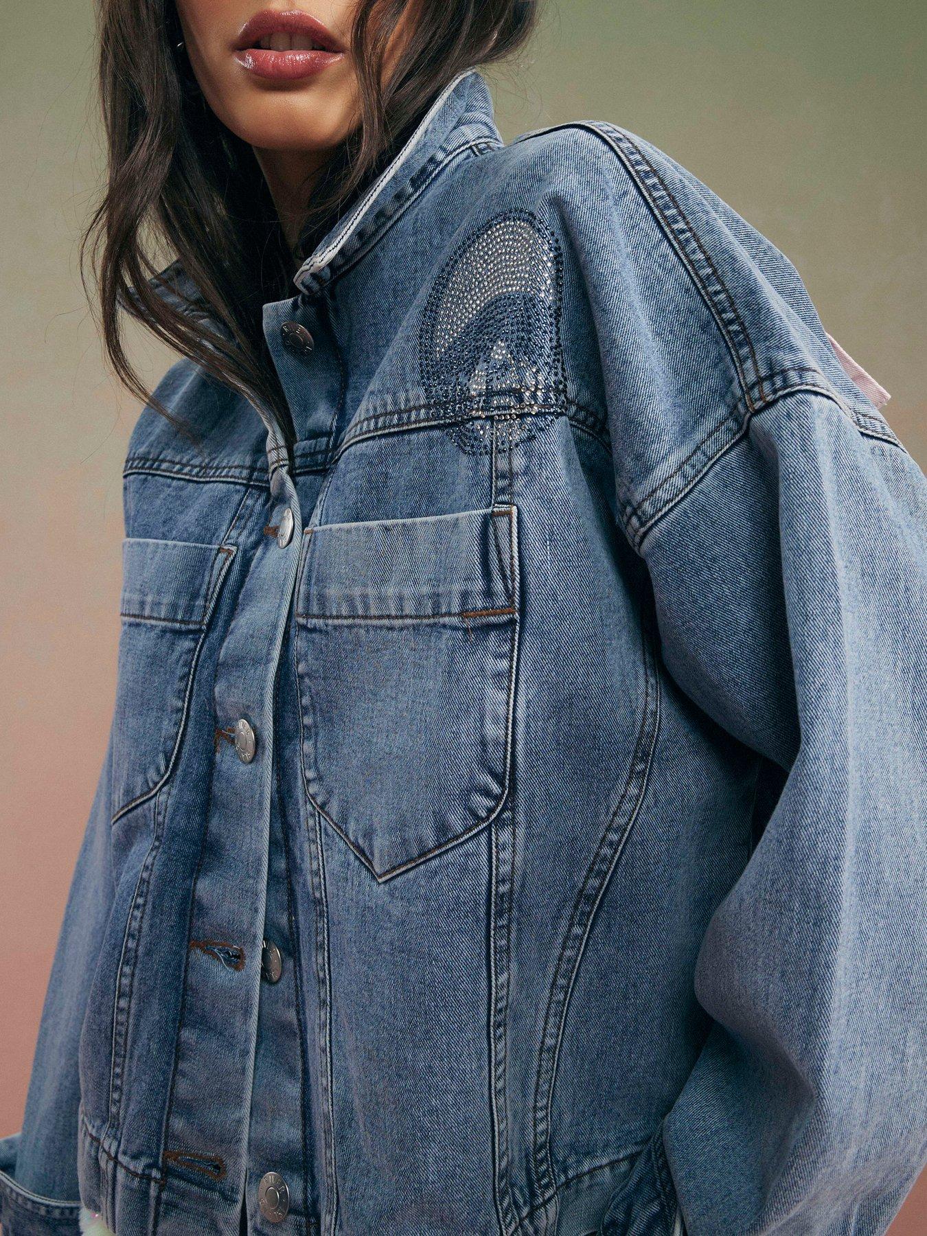 Image 4 of 4 of River Island Year Zero Notes Denim Jacket - Blue
