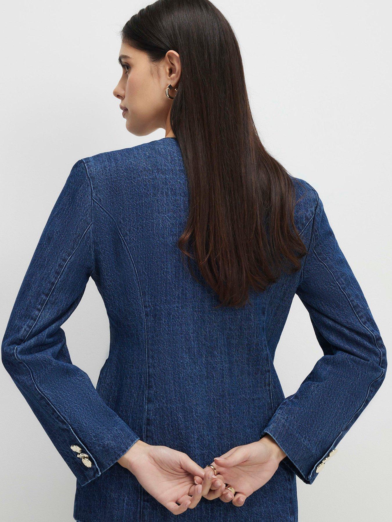 Image 2 of 4 of River Island Denim Collarless Trophy Jacket