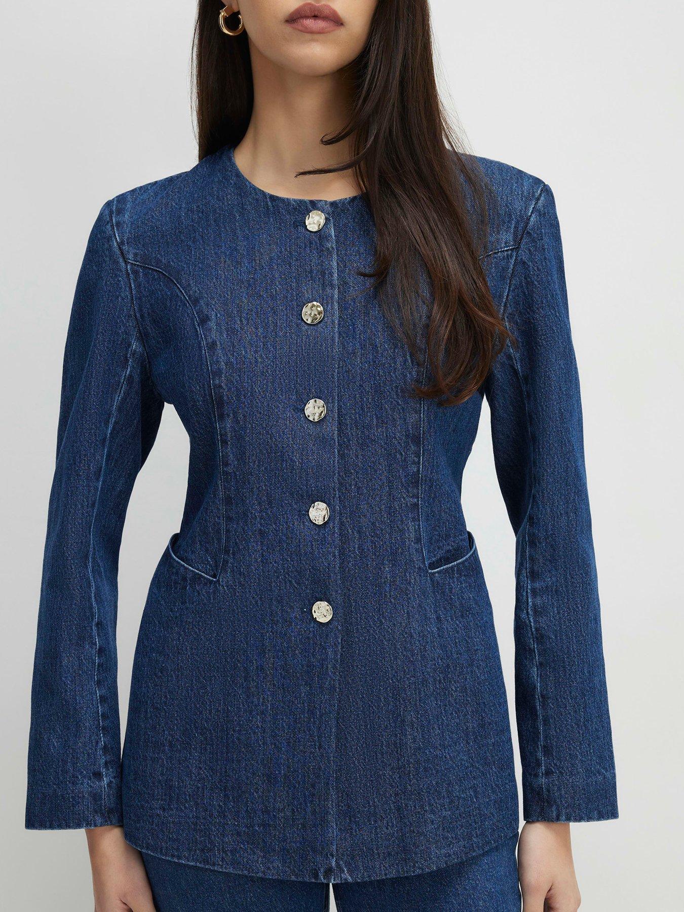Image 4 of 4 of River Island Denim Collarless Trophy Jacket