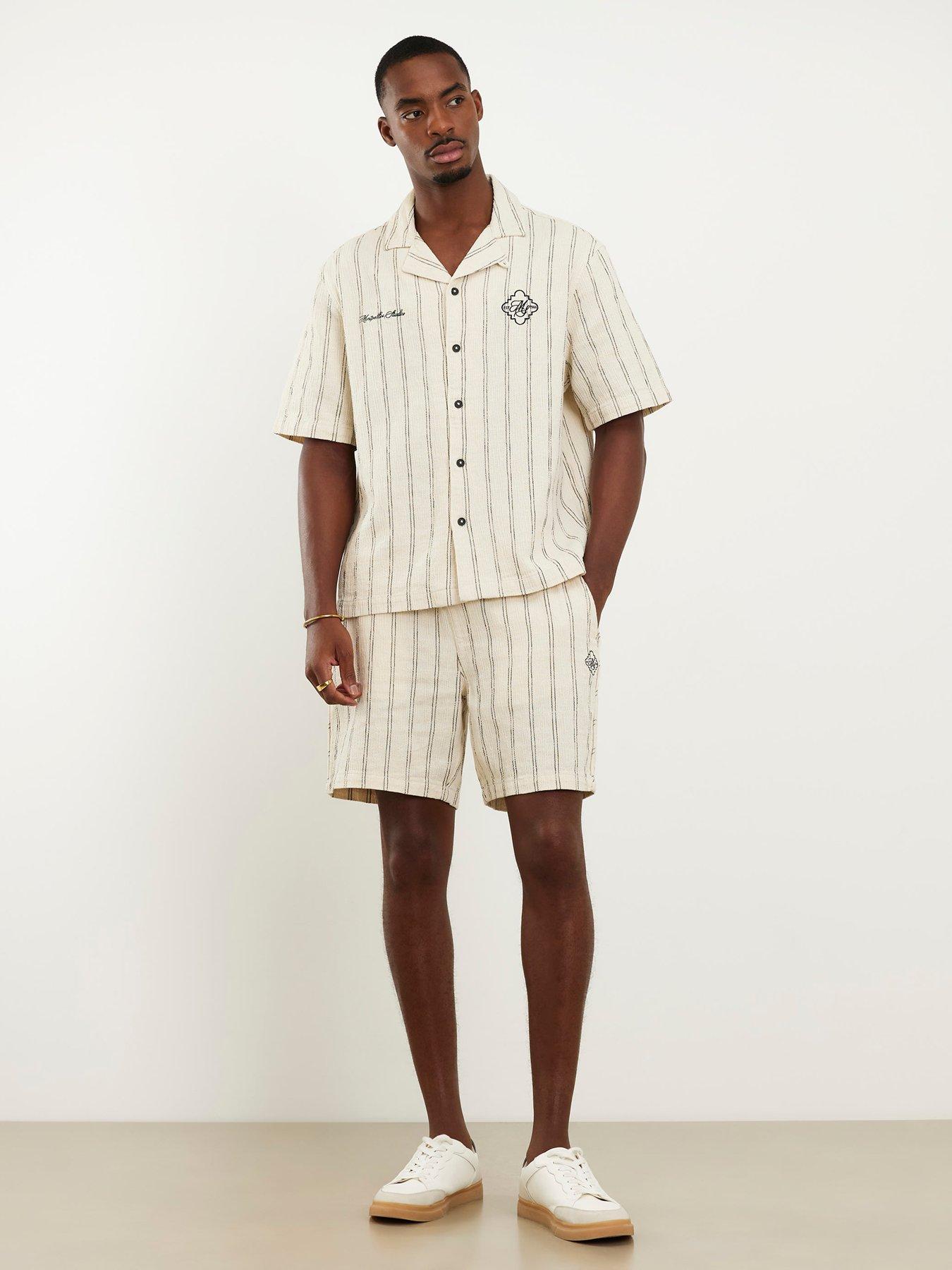 Image 3 of 4 of River Island Cream Regular Fit Stripe Pull On Shorts