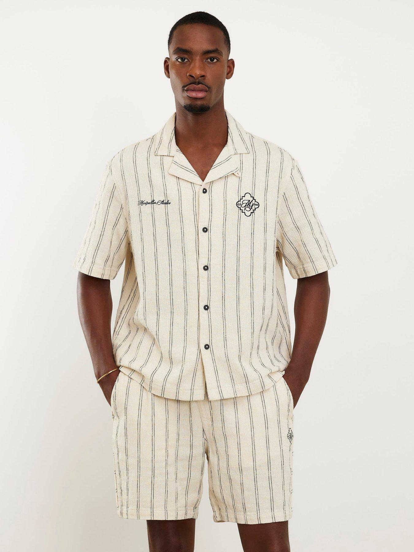 Image 4 of 4 of River Island Cream Regular Fit Stripe Pull On Shorts