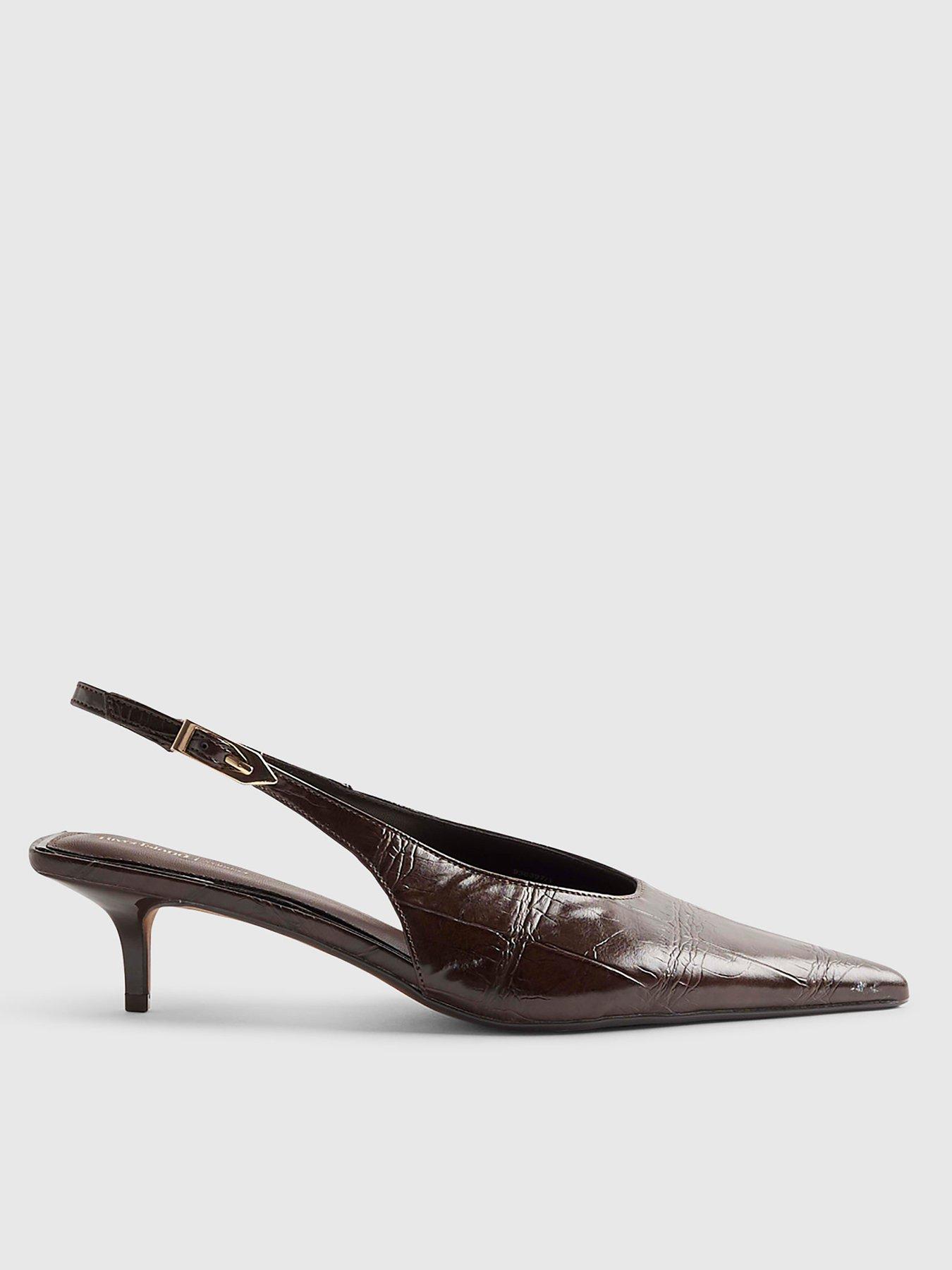 Image 1 of 4 of River Island Croc Print Sling Back Court Heels