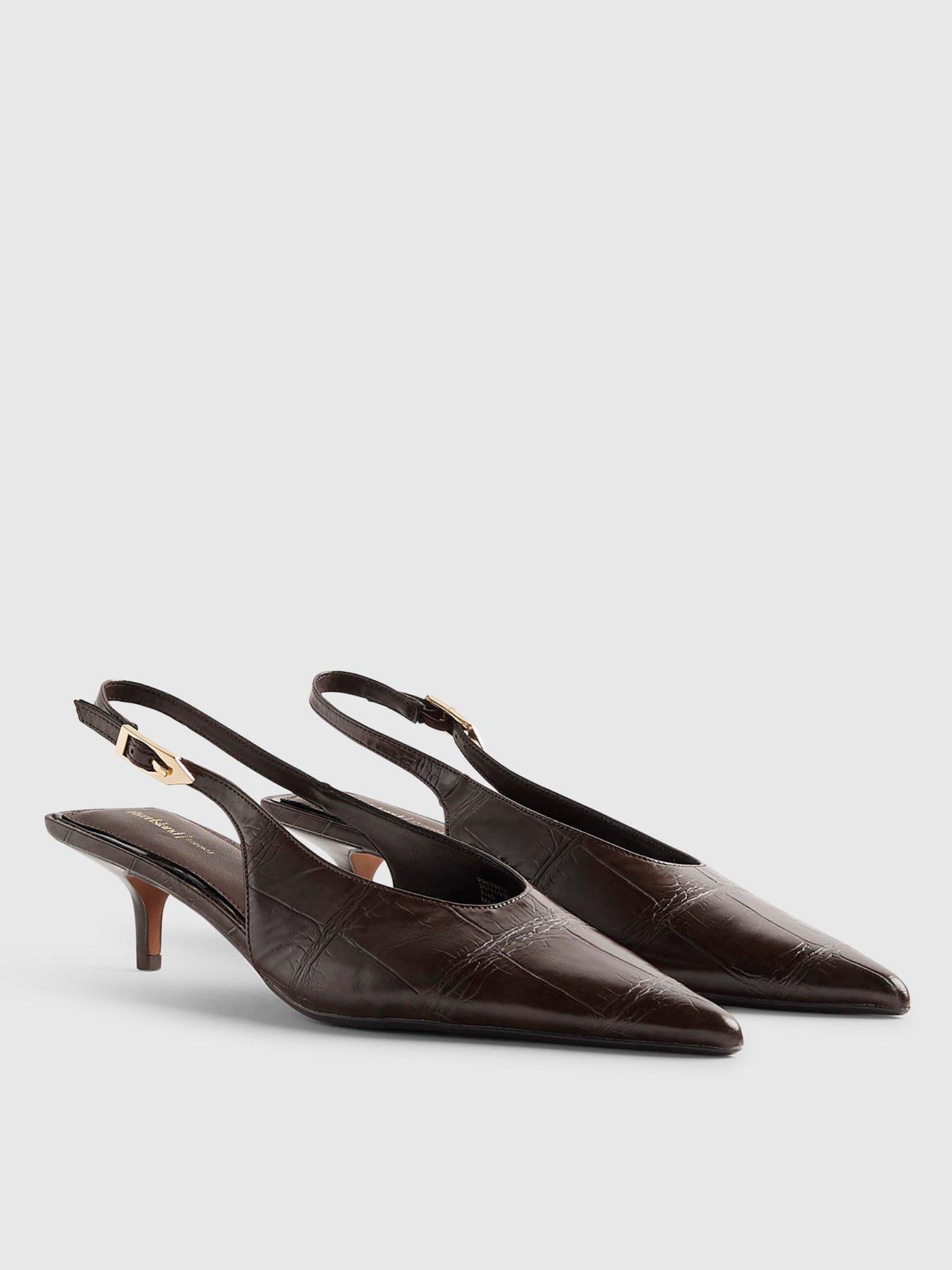 Image 2 of 4 of River Island Croc Print Sling Back Court Heels