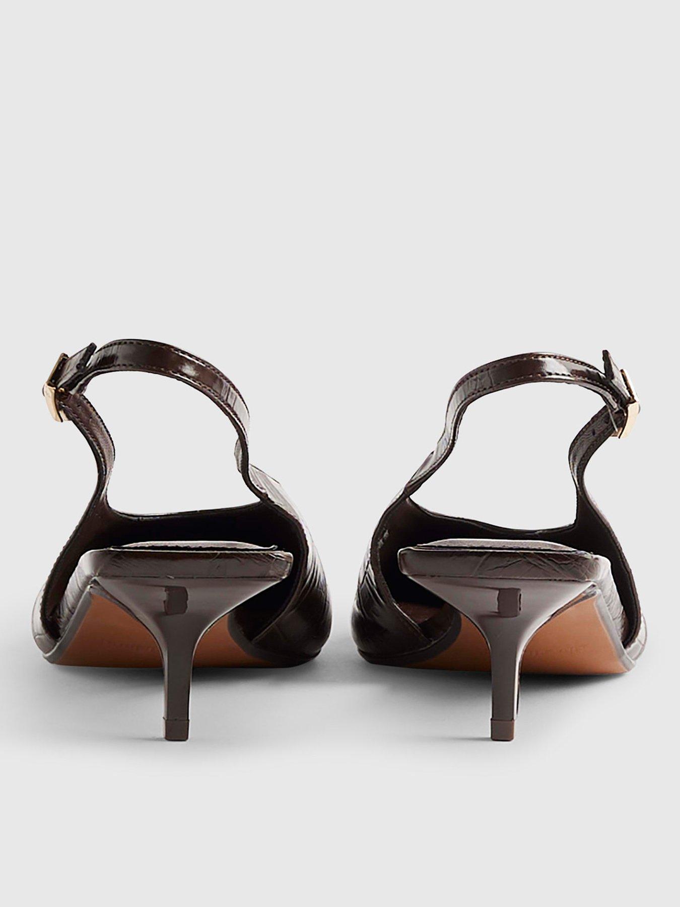 Image 3 of 4 of River Island Croc Print Sling Back Court Heels