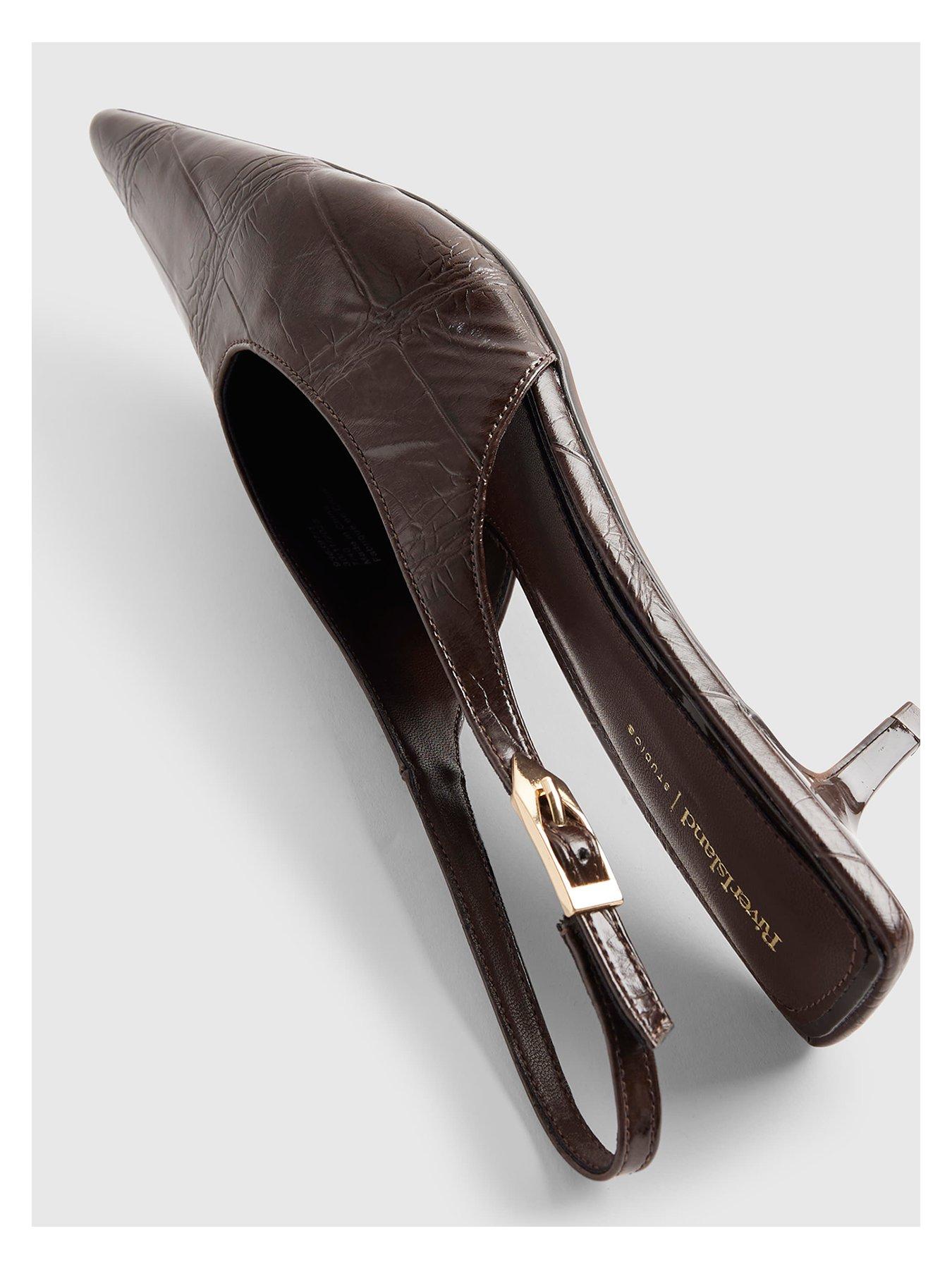 Image 4 of 4 of River Island Croc Print Sling Back Court Heels