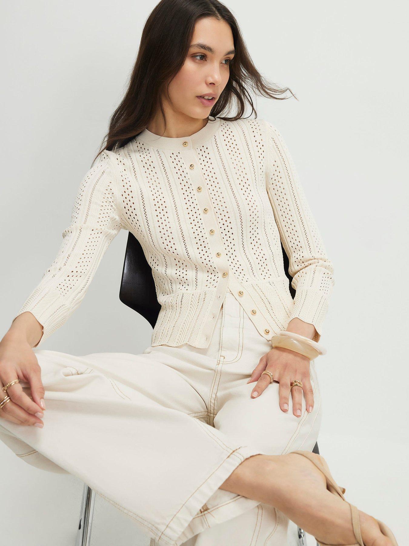 River Island Cream Open Knit Long Sleeve Cardigan