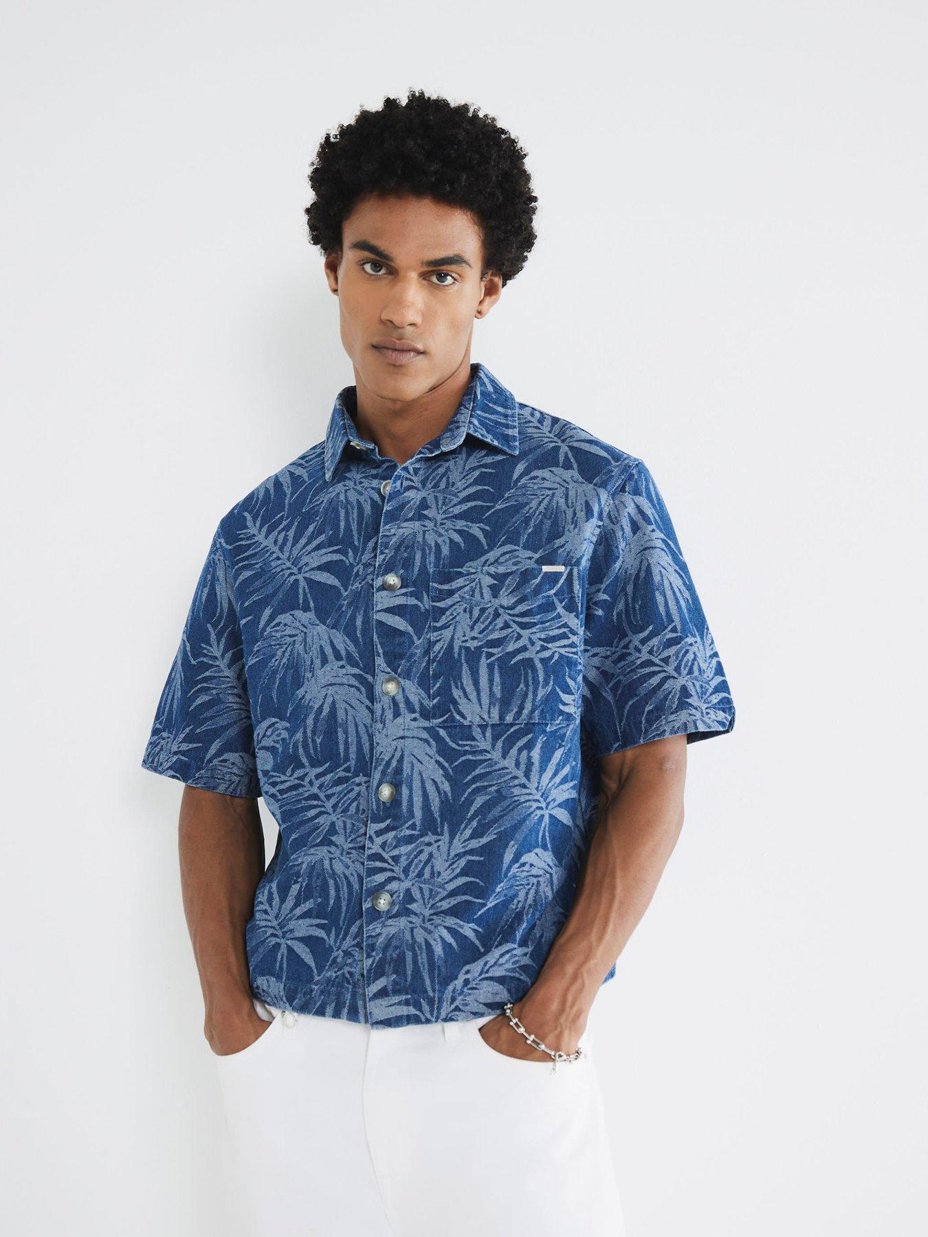 River Island Denim Boxy Fit Palm Print Shirt