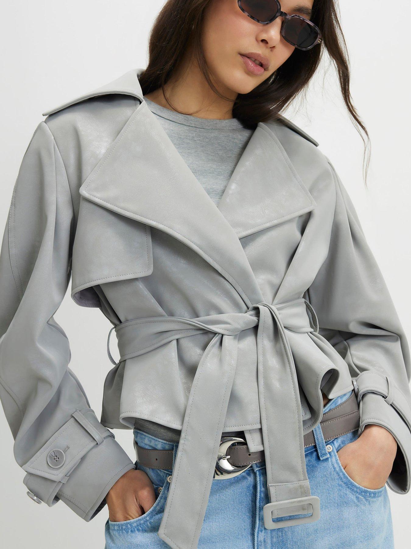River Island Faux Leather Cropped Belted Trench Coat