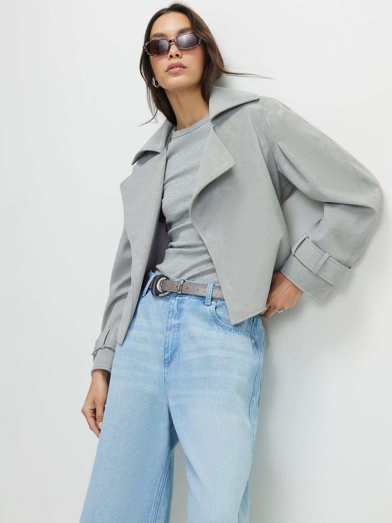 Image 4 of 4 of River Island Faux Leather Cropped Belted Trench Coat