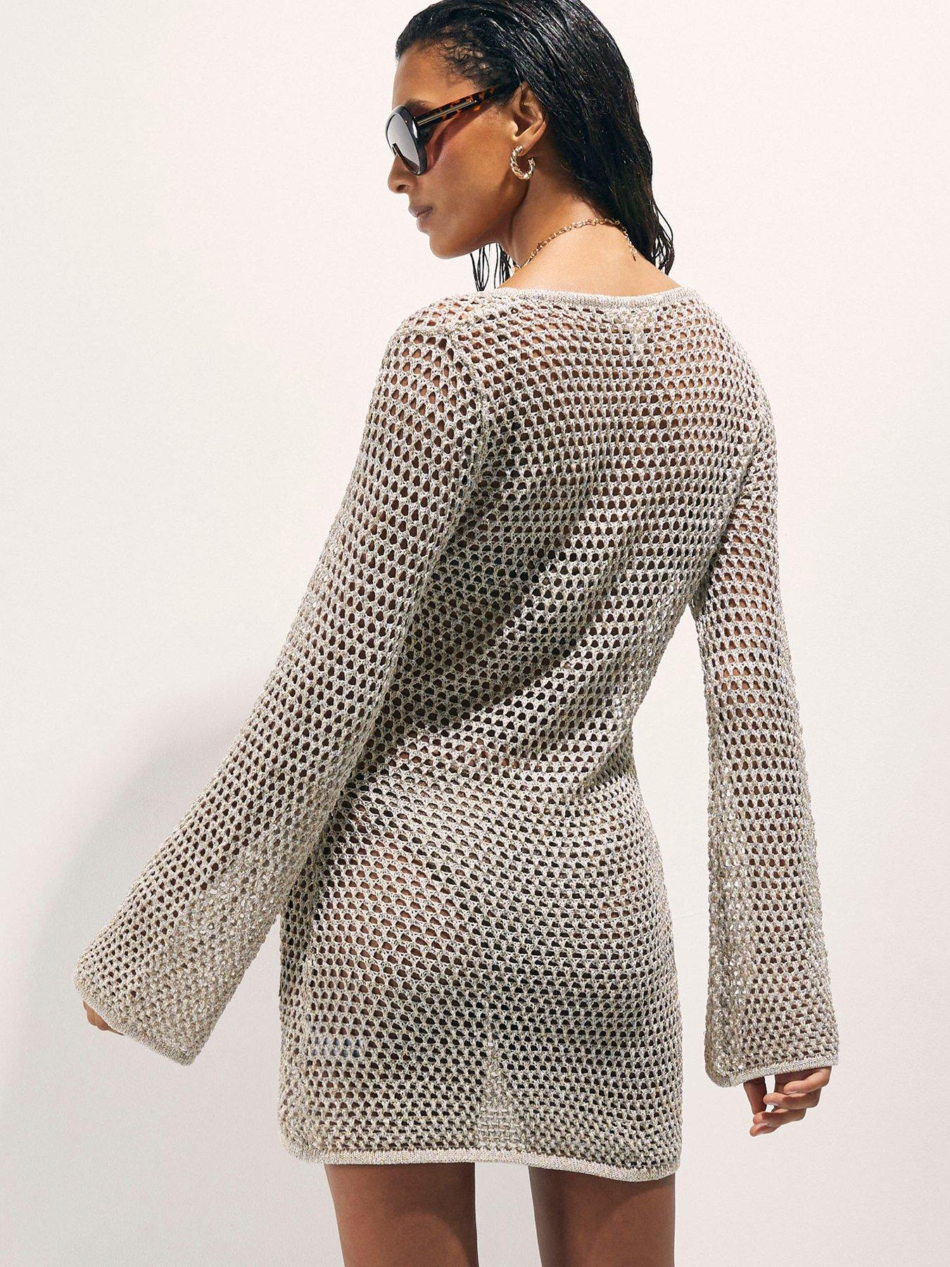 Image 2 of 4 of River Island Metallic Knit Beach Tunic Dress