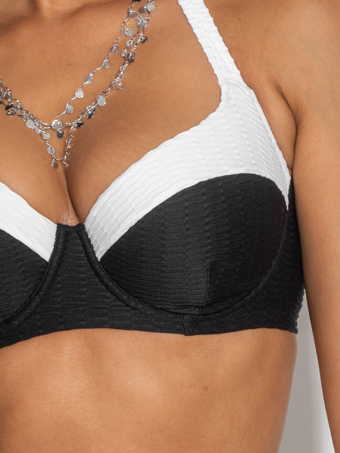 Image 2 of 4 of Pour Moi Acapulco Halterneck Underwired Padded Bikini Top - Black/White&nbsp;