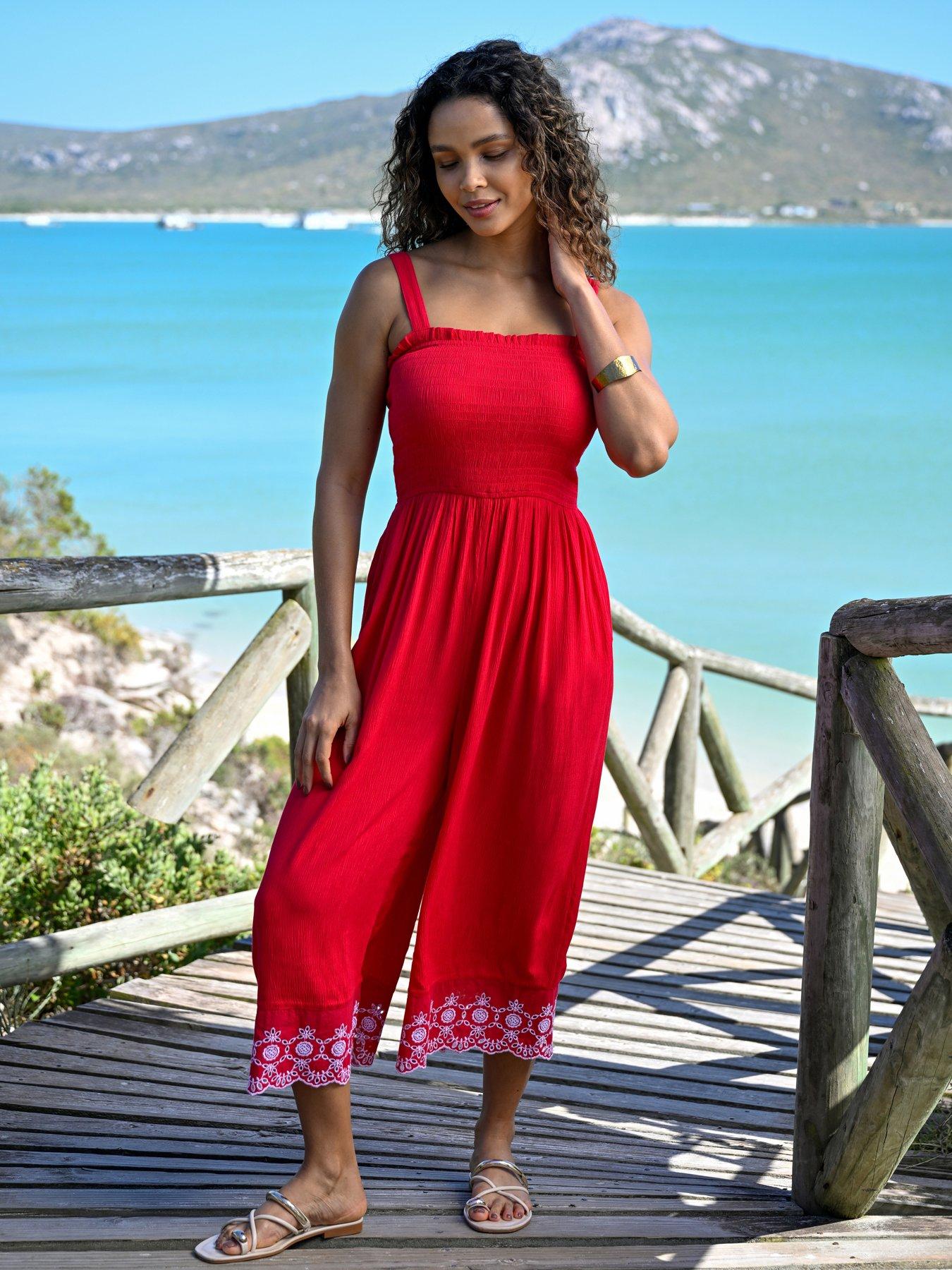 Pour Moi Lauren Shirred Bodice Broderie Hem Jumpsuit