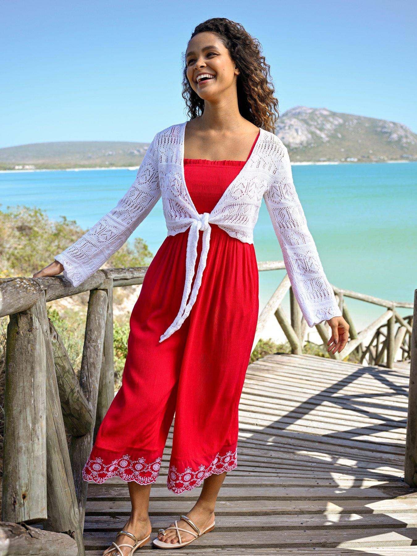 Image 2 of 4 of Pour Moi Lauren Shirred Bodice Broderie Hem Jumpsuit