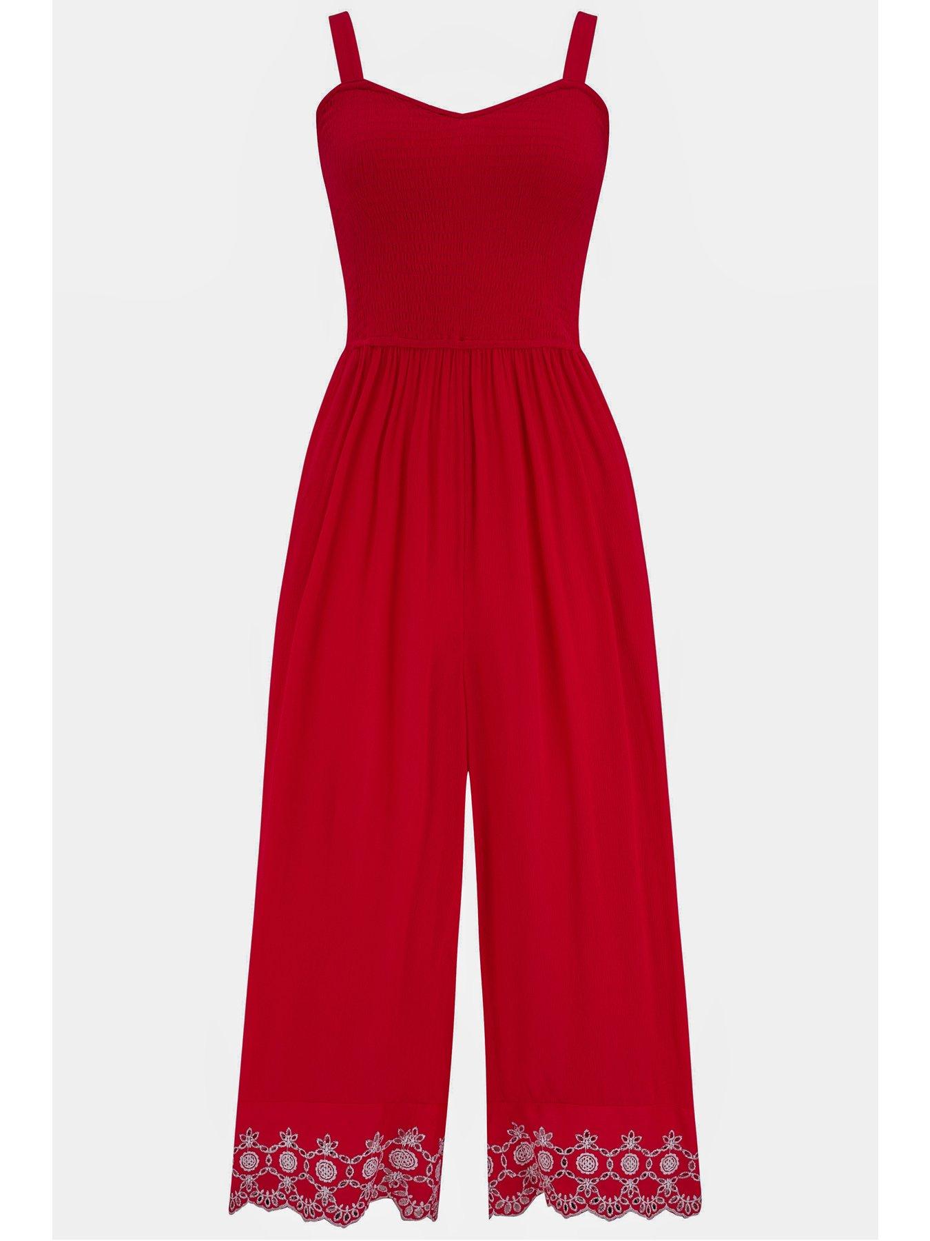 Image 3 of 4 of Pour Moi Lauren Shirred Bodice Broderie Hem Jumpsuit