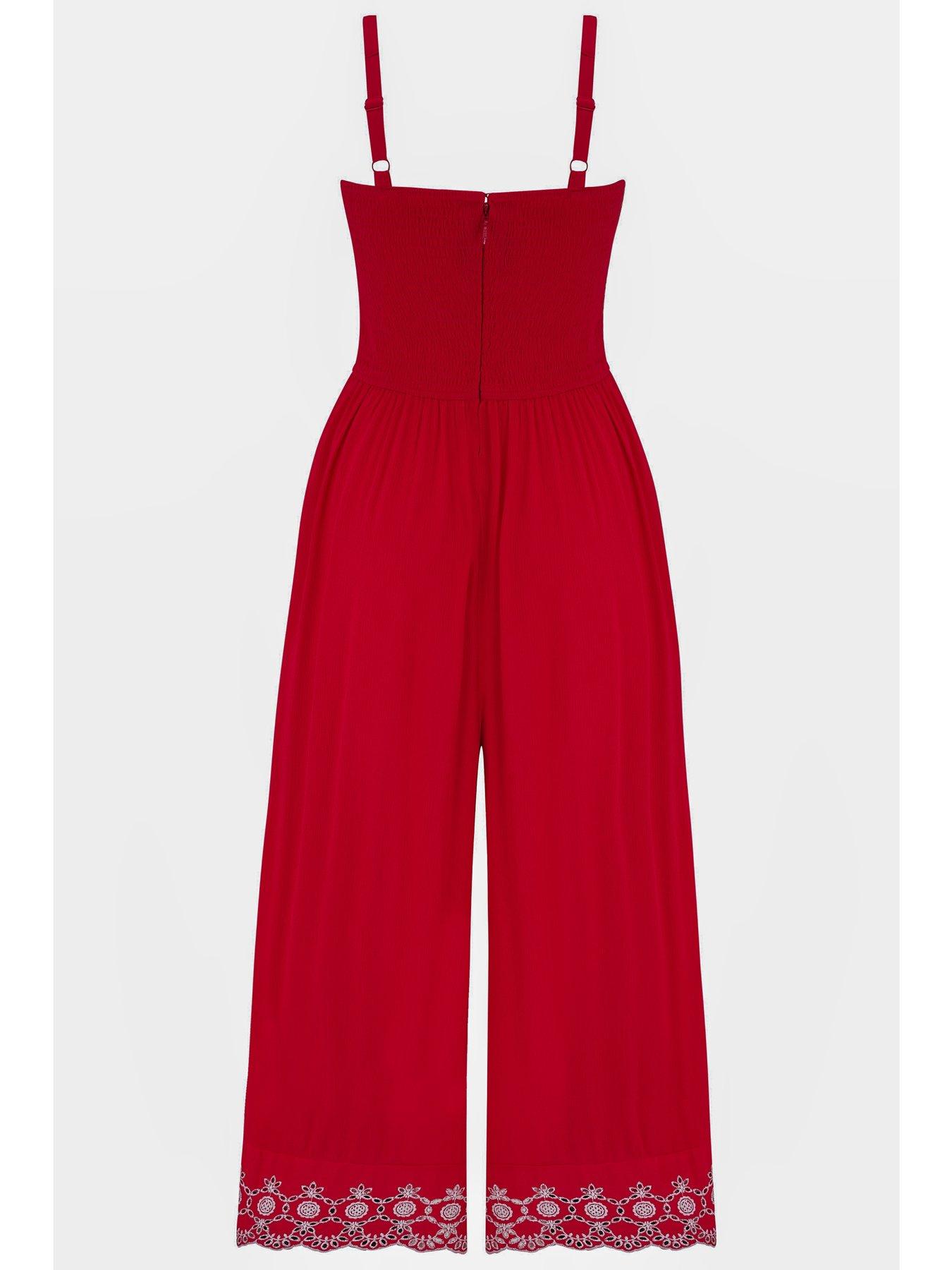 Image 4 of 4 of Pour Moi Lauren Shirred Bodice Broderie Hem Jumpsuit
