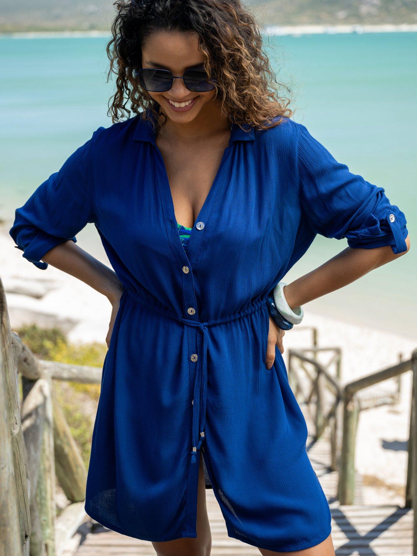 Image 1 of 4 of Pour Moi Crinkle Long Sleeve Beach Shirt