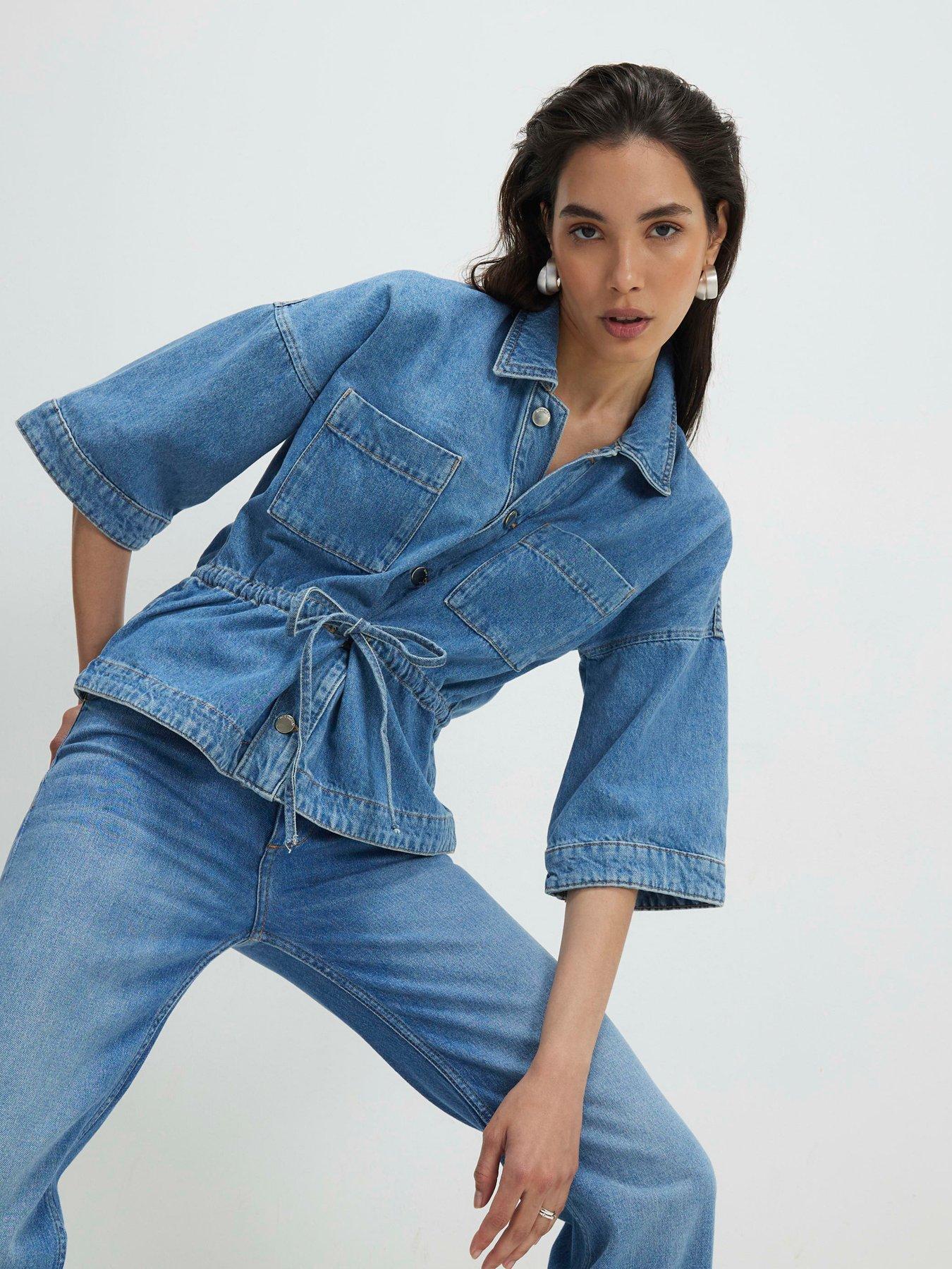 River Island Denim Tie Front Top