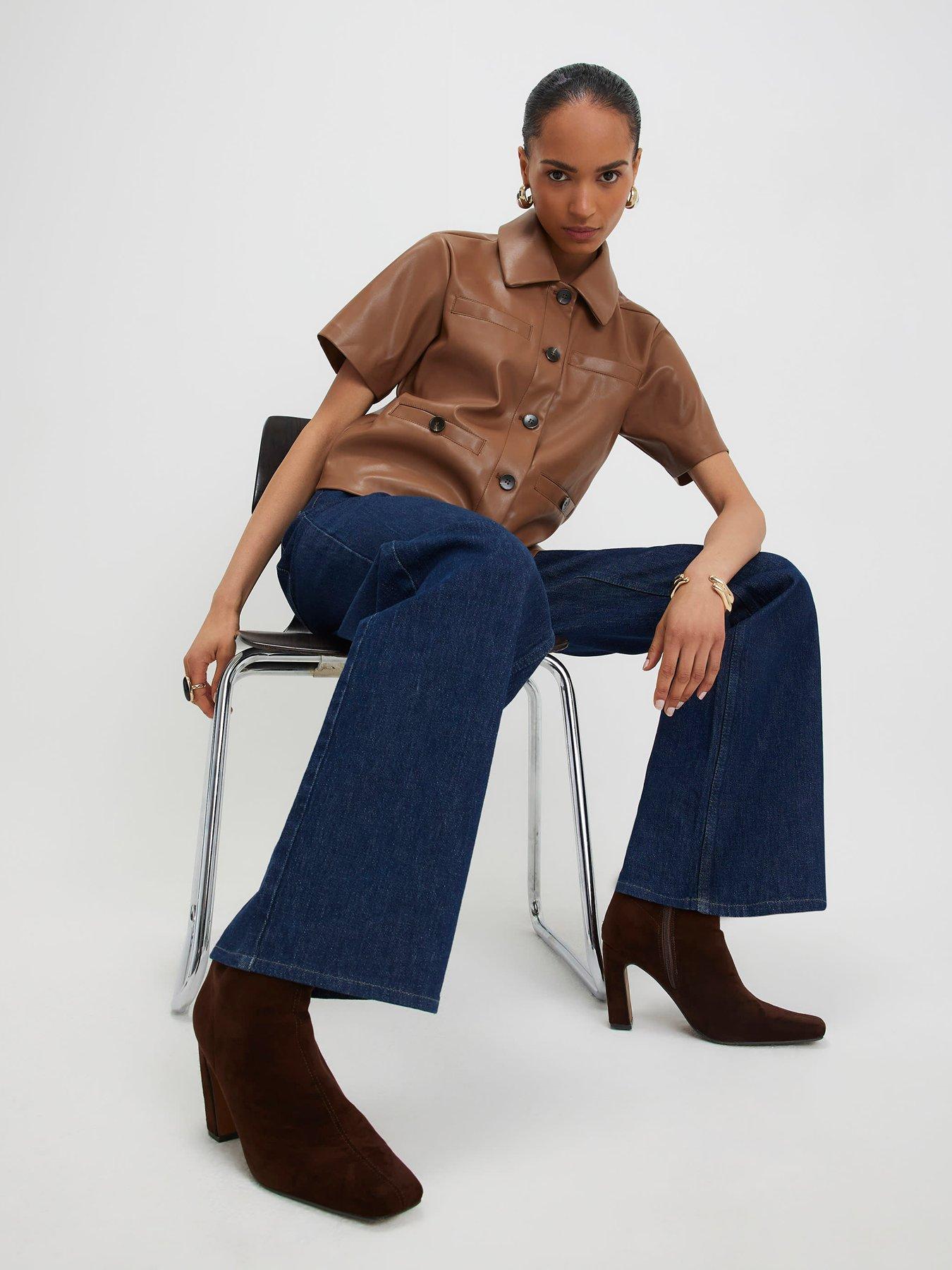 River Island Faux Leather Short Sleeve Pocket Shirt