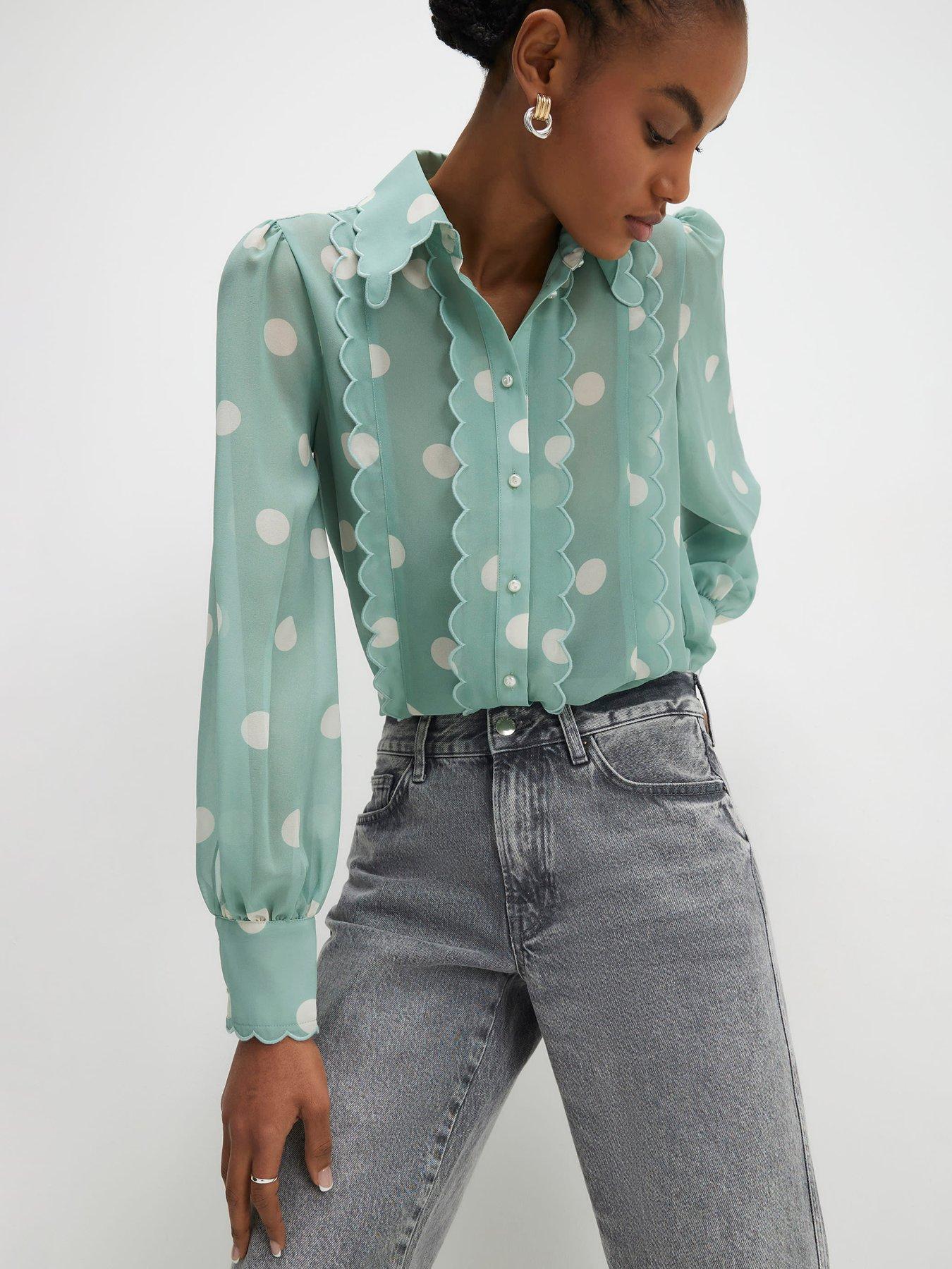 Image 1 of 4 of River Island Spot Print Scallop Trim Shirt