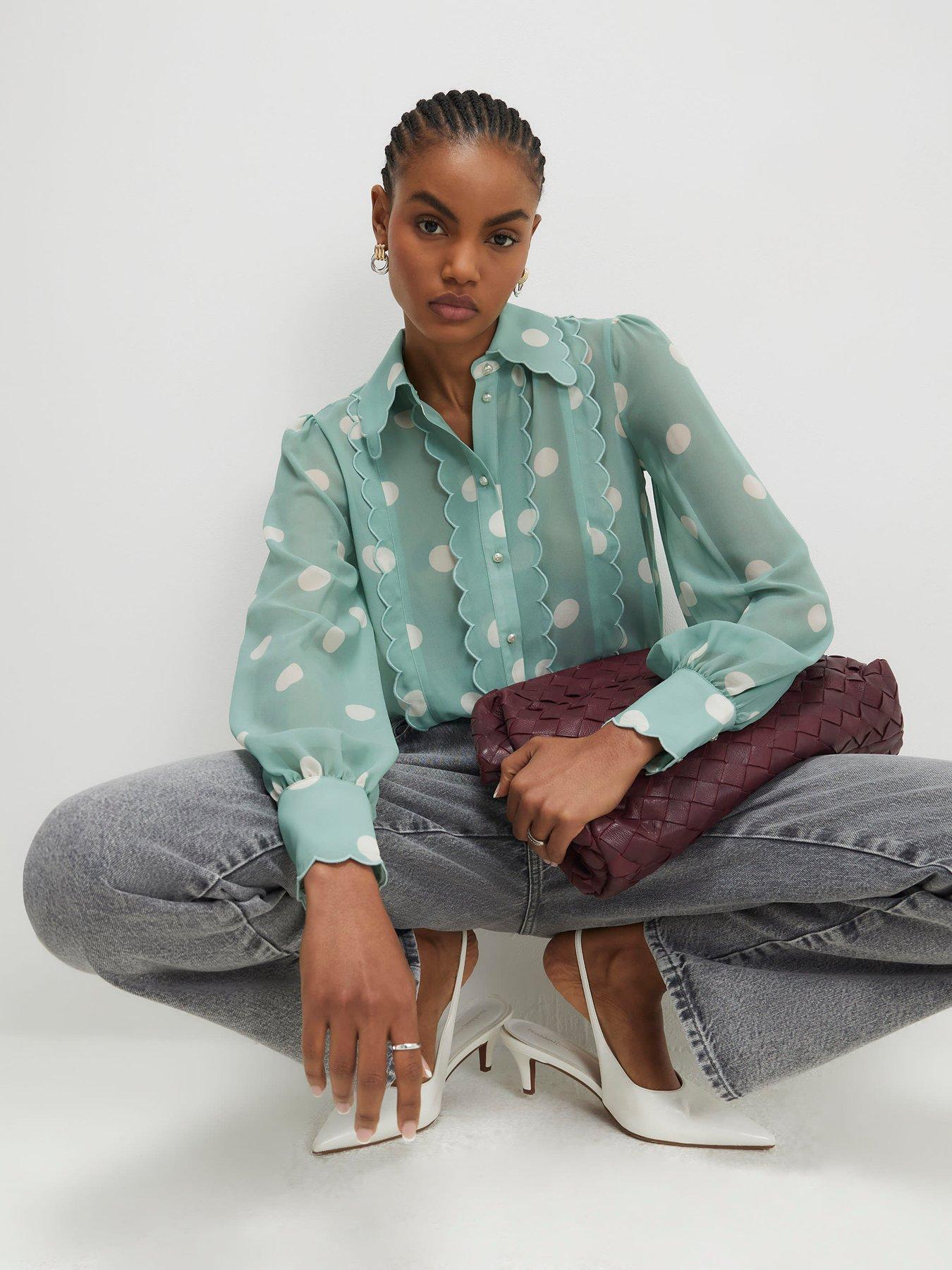 Image 4 of 4 of River Island Spot Print Scallop Trim Shirt