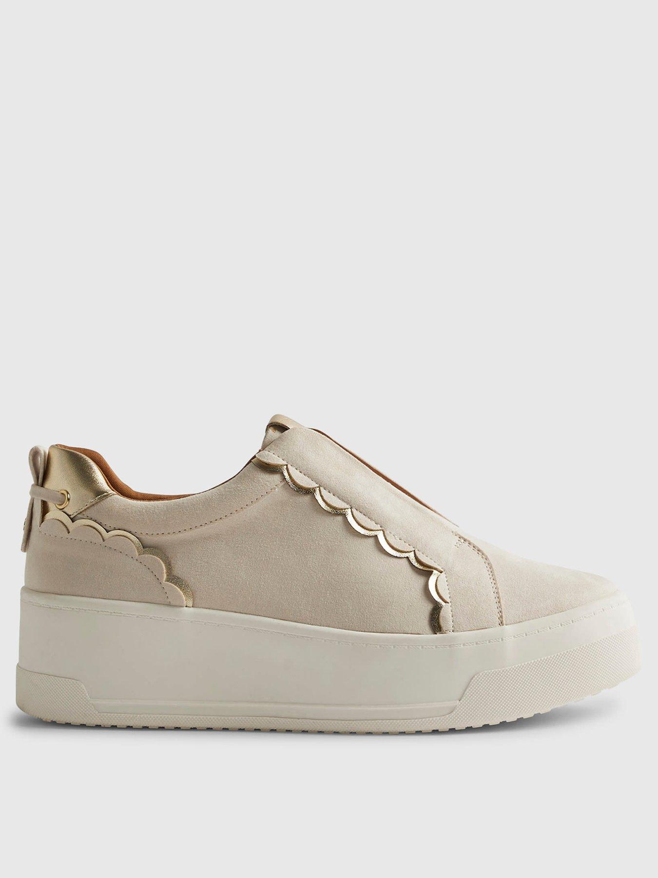 River Island Faux Suede Scalloped Slip On Trainers