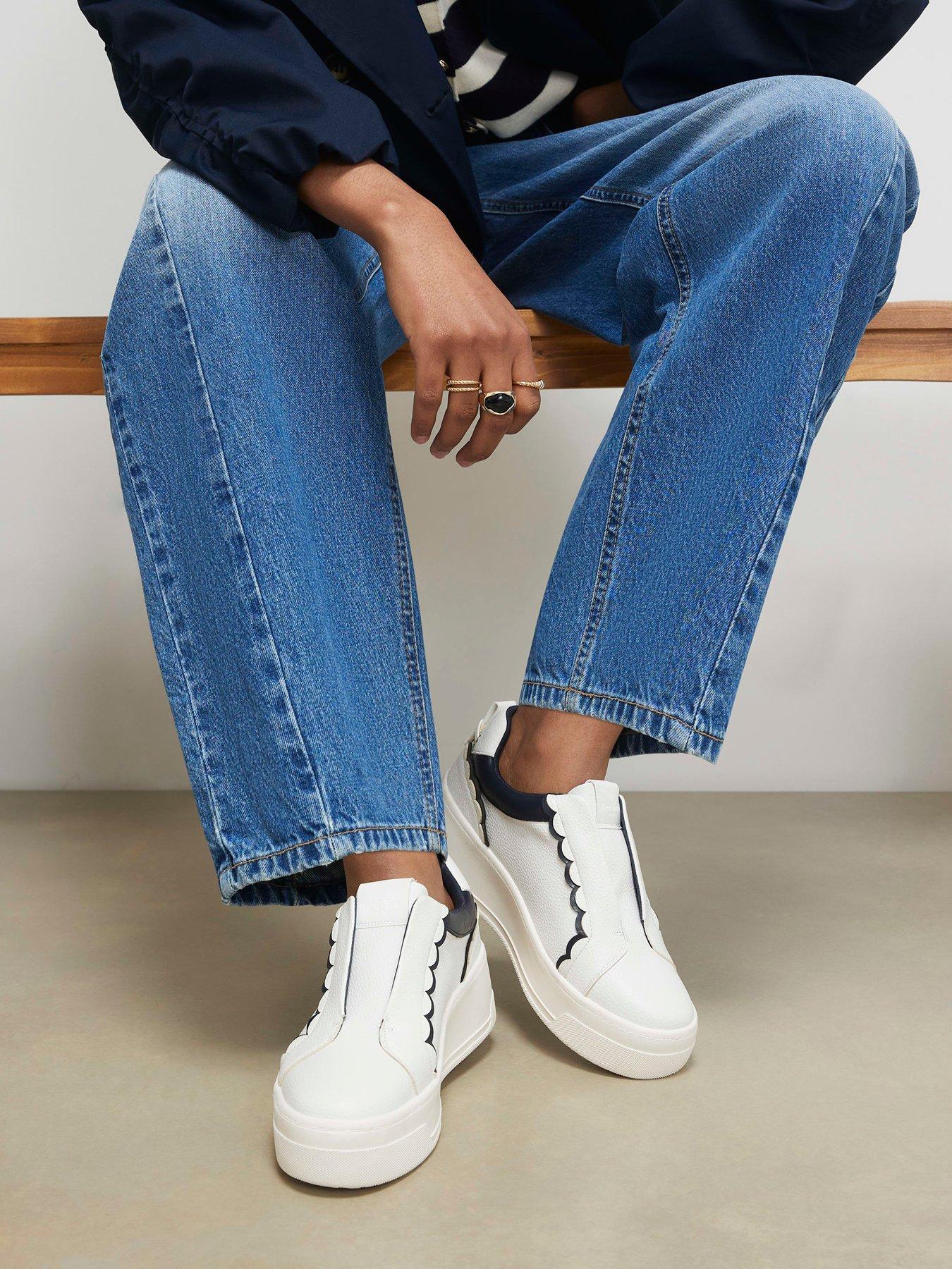 Image 1 of 4 of River Island Scallop Trim Slip On Trainers