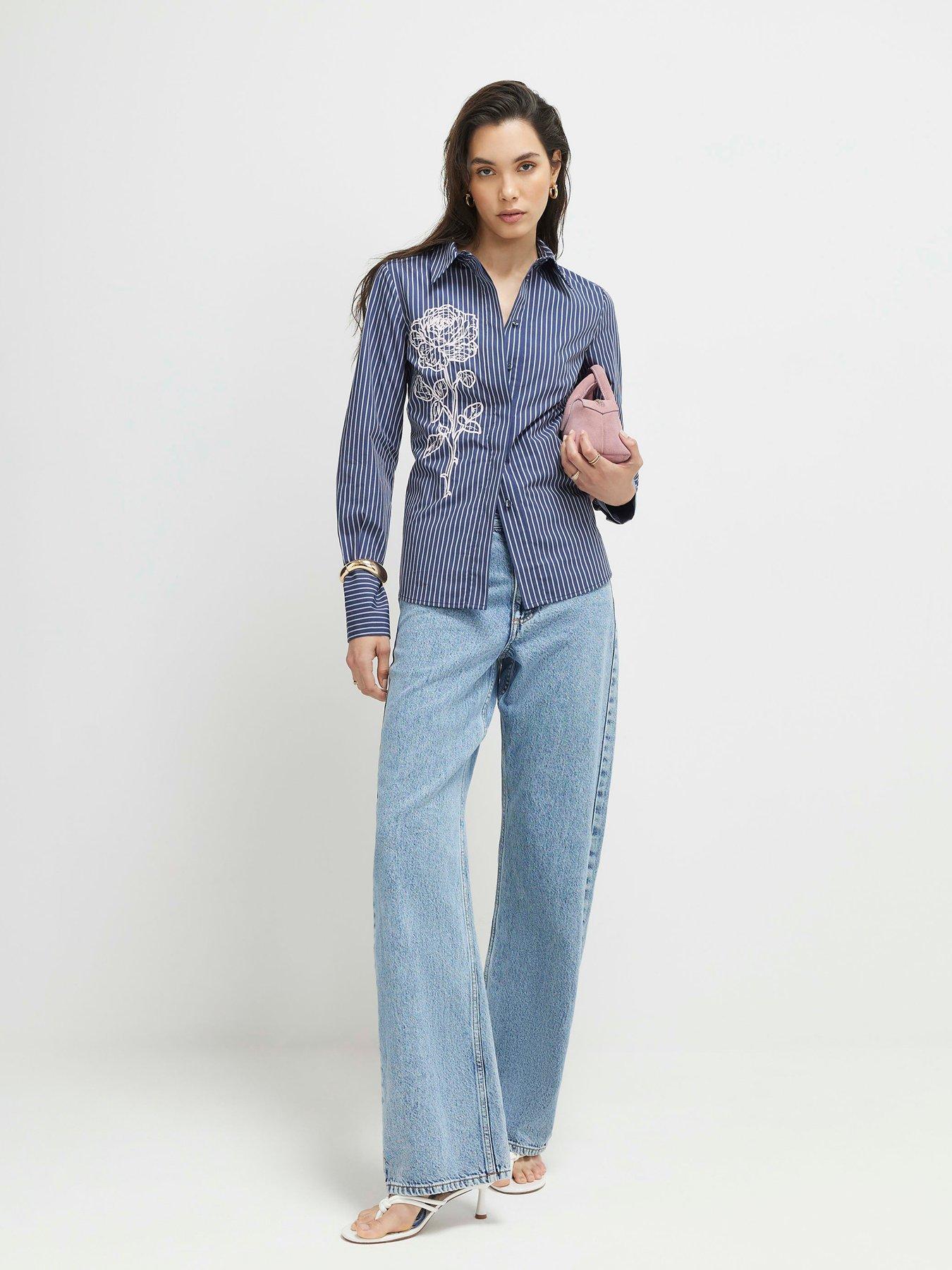 Image 3 of 4 of River Island Striped Long Sleeve Embroidered Shirt