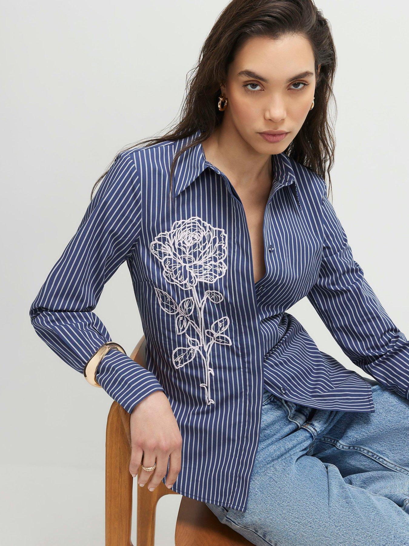 Image 4 of 4 of River Island Striped Long Sleeve Embroidered Shirt