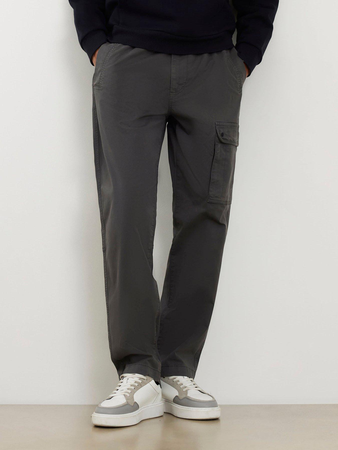 River Island Regular Fit Cargo Trousers, Grey, Size S, Inside Leg Regular, Men
