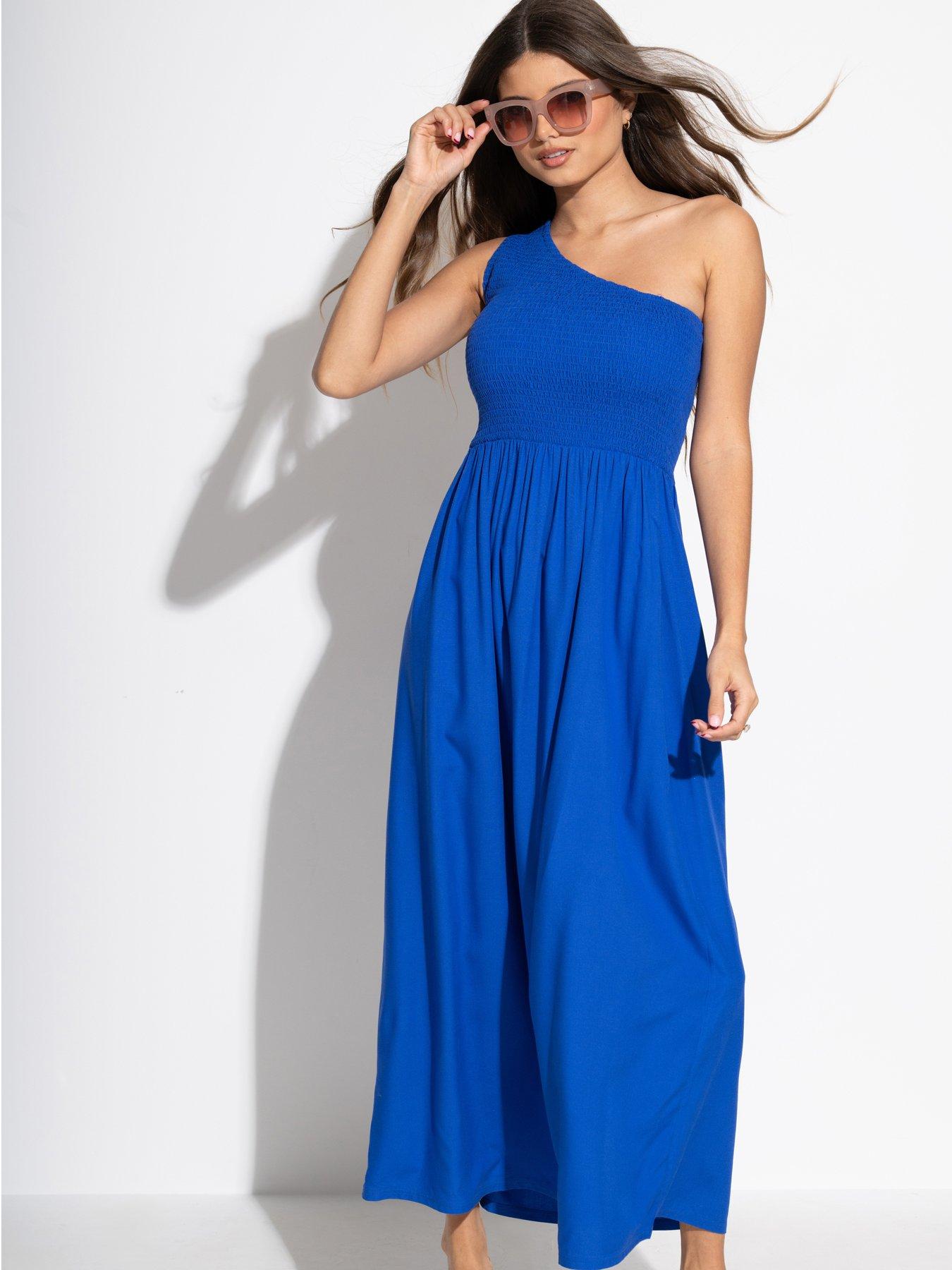 Image 1 of 4 of Pour Moi Mara One Shoulder Shirred Bodice Maxi Dress - Ultramarine
