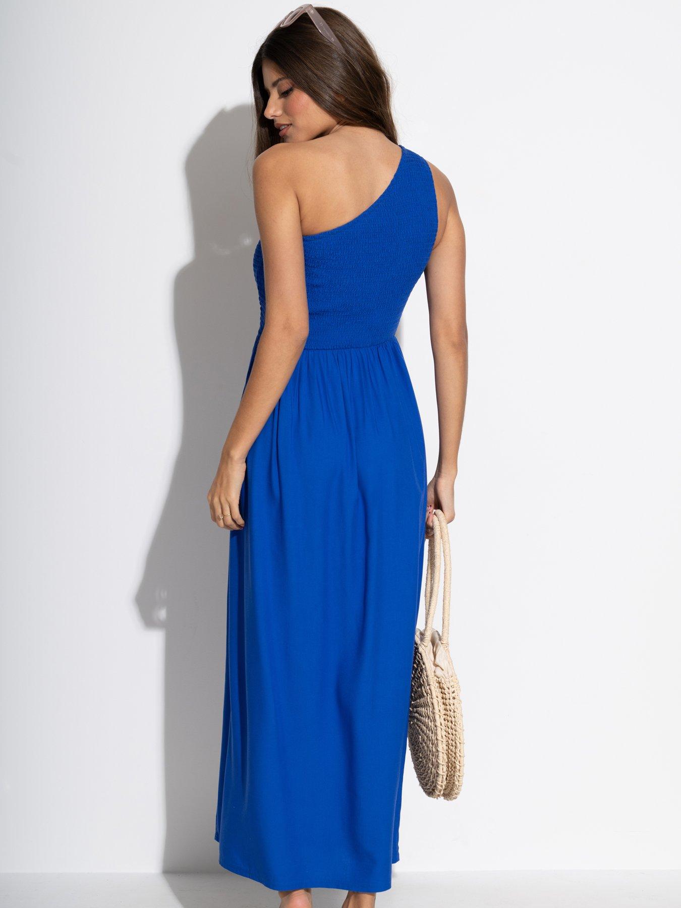 Image 2 of 4 of Pour Moi Mara One Shoulder Shirred Bodice Maxi Dress - Ultramarine