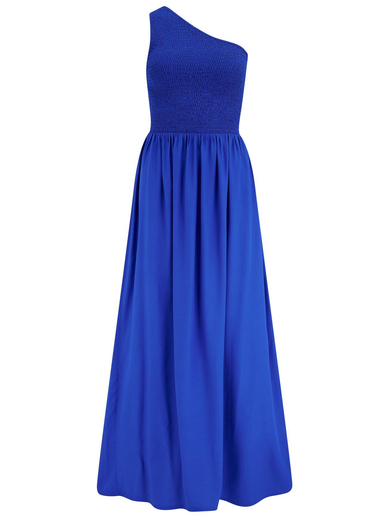 Image 3 of 4 of Pour Moi Mara One Shoulder Shirred Bodice Maxi Dress - Ultramarine