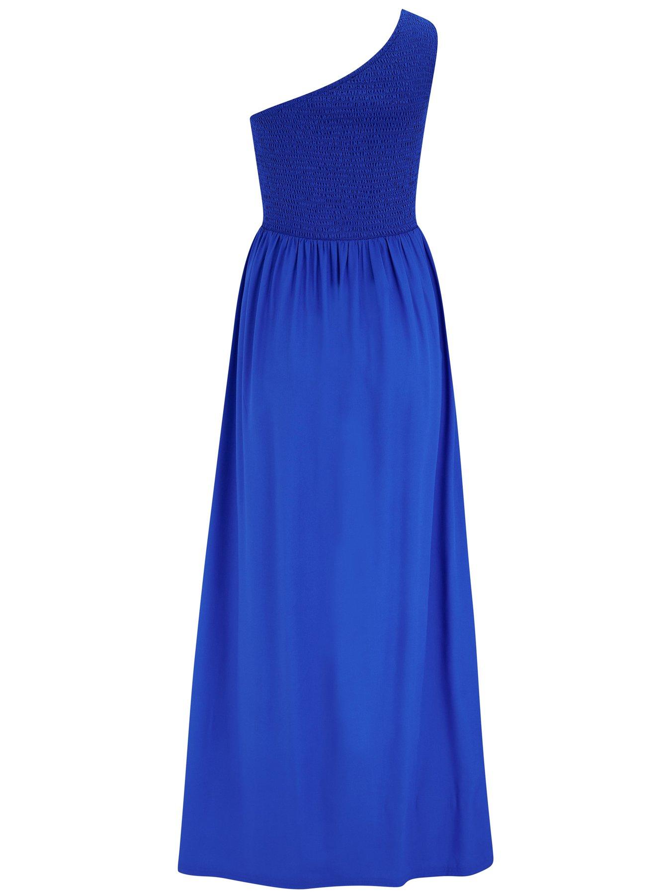 Image 4 of 4 of Pour Moi Mara One Shoulder Shirred Bodice Maxi Dress - Ultramarine