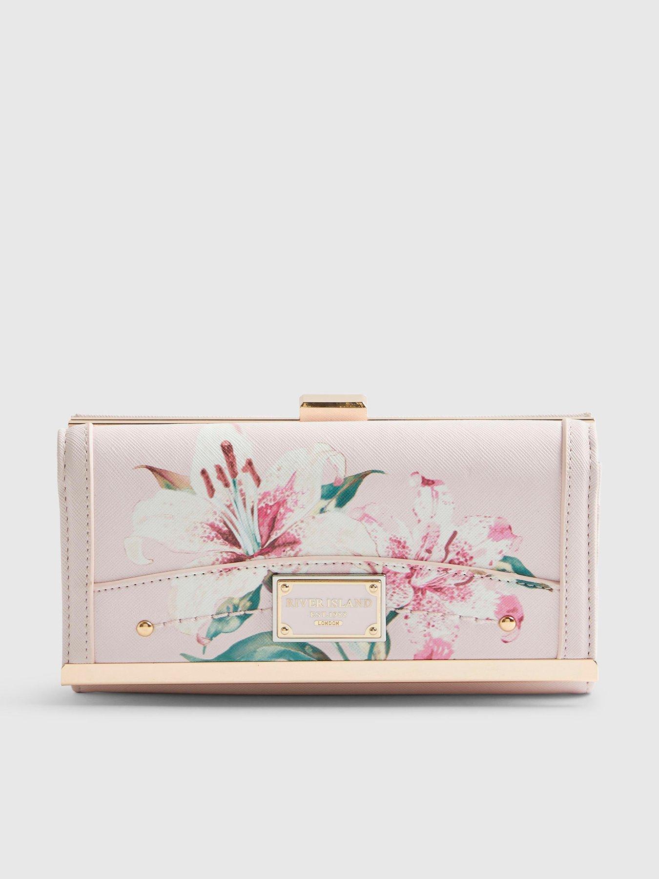 Image 1 of 1 of River Island Floral Print Clip Top Purse - Pink