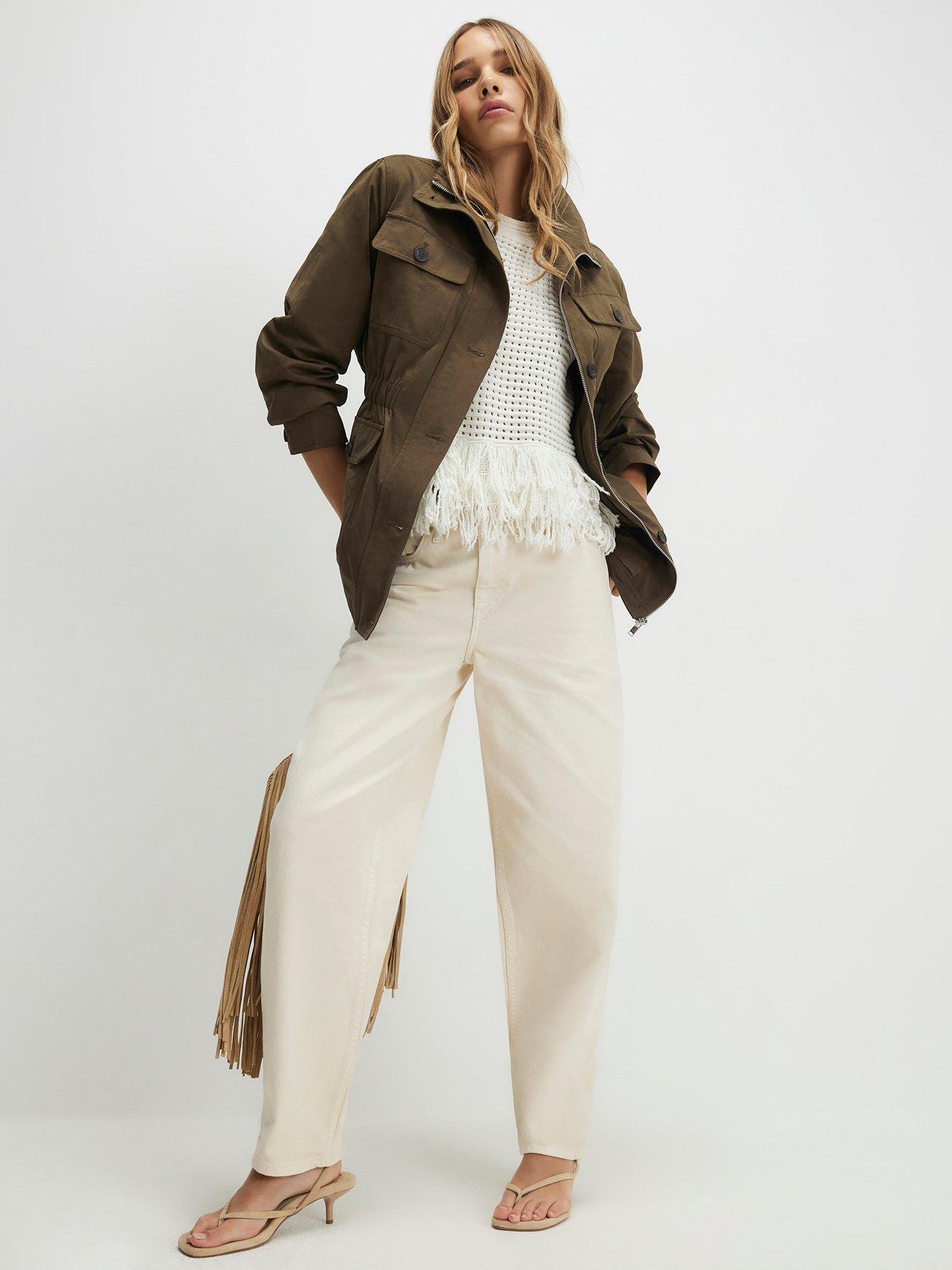 River Island Utility Funnel Jacket, Khaki, Size 10, Women