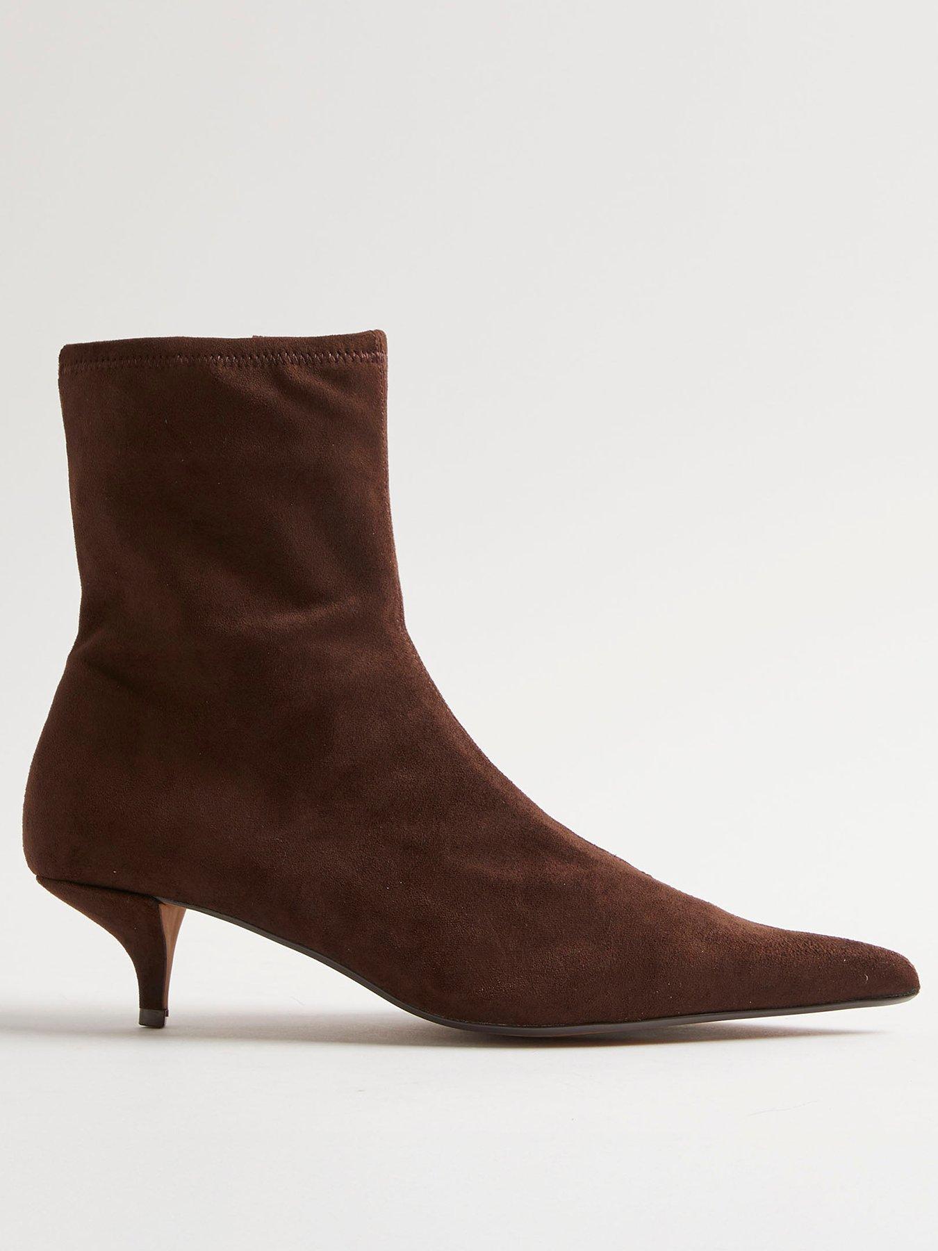 River Island Faux Suede Pointed Toe Sock Boots - Brown
