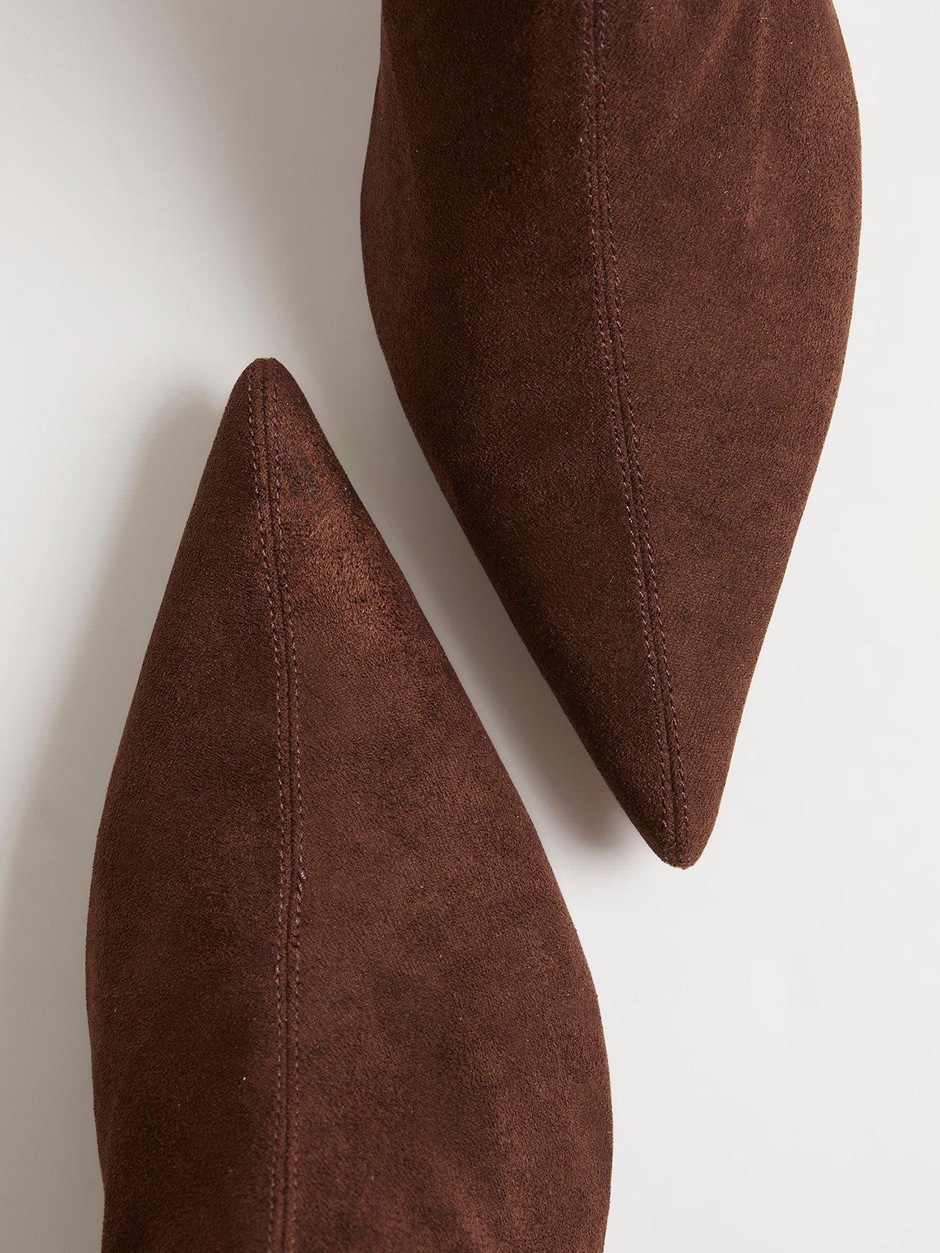 Image 4 of 4 of River Island Faux Suede Pointed Toe Sock Boots - Brown