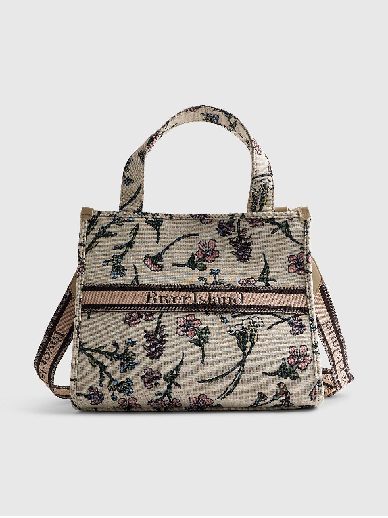 Image 2 of 4 of River Island Floral Jacquard Tote Bag - Cream