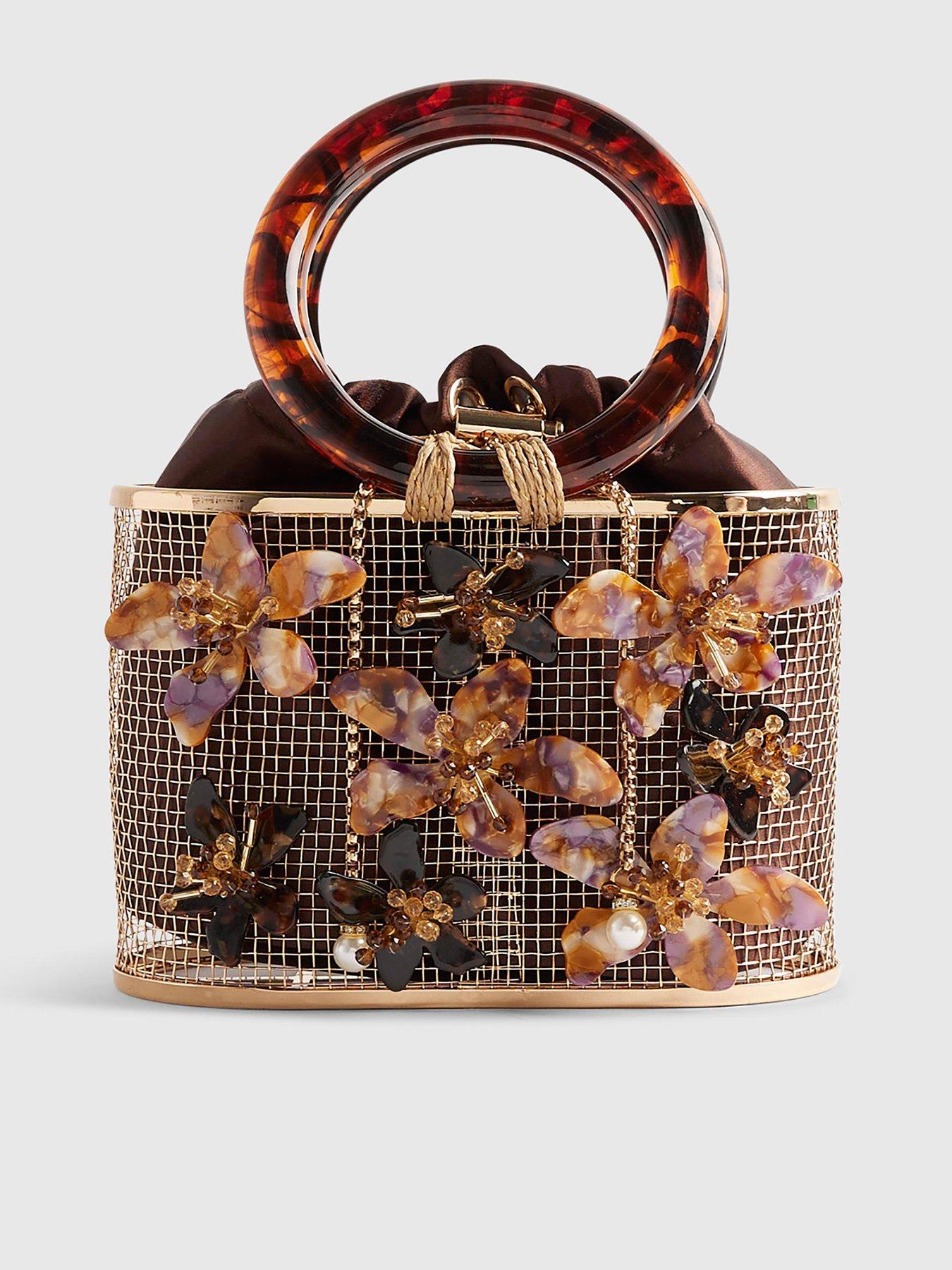 Image 2 of 5 of River Island Flower Cage Bag - Brown
