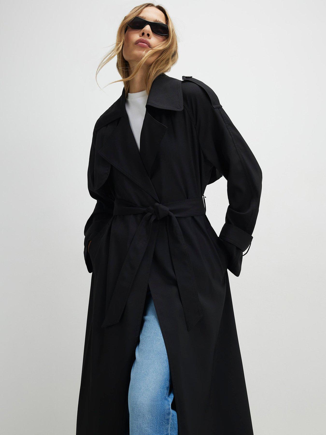 Image 1 of 1 of River Island Trench Coat - Black