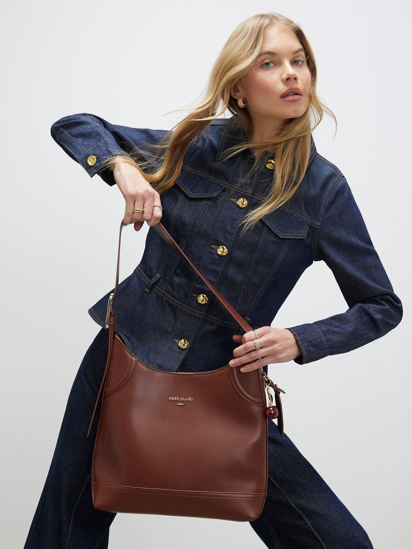 Image 1 of 4 of River Island Buckled Slouch Bag - Brown