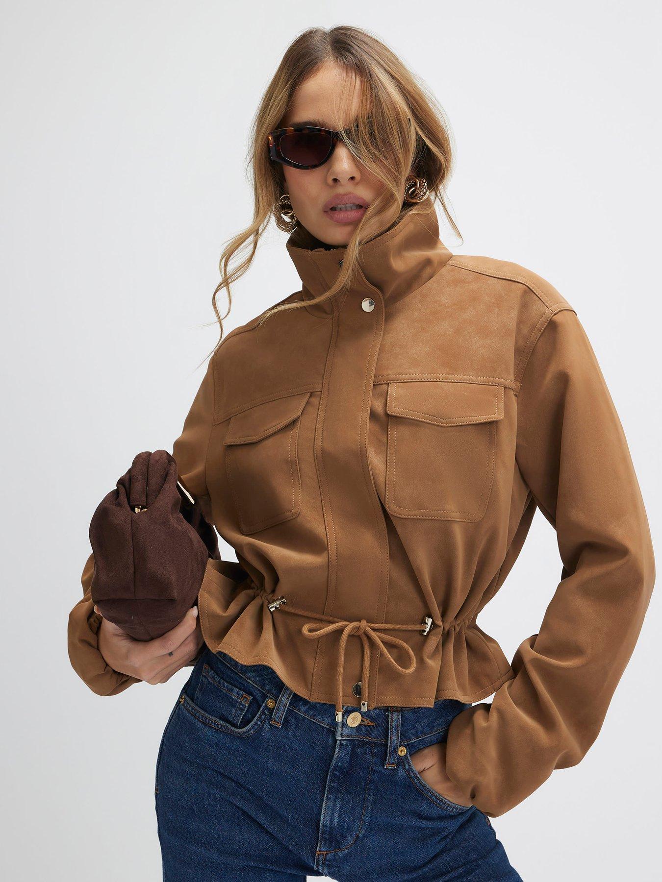 Image 1 of 4 of River Island Beige Funnel Neck Drawstring Jacket - Beige