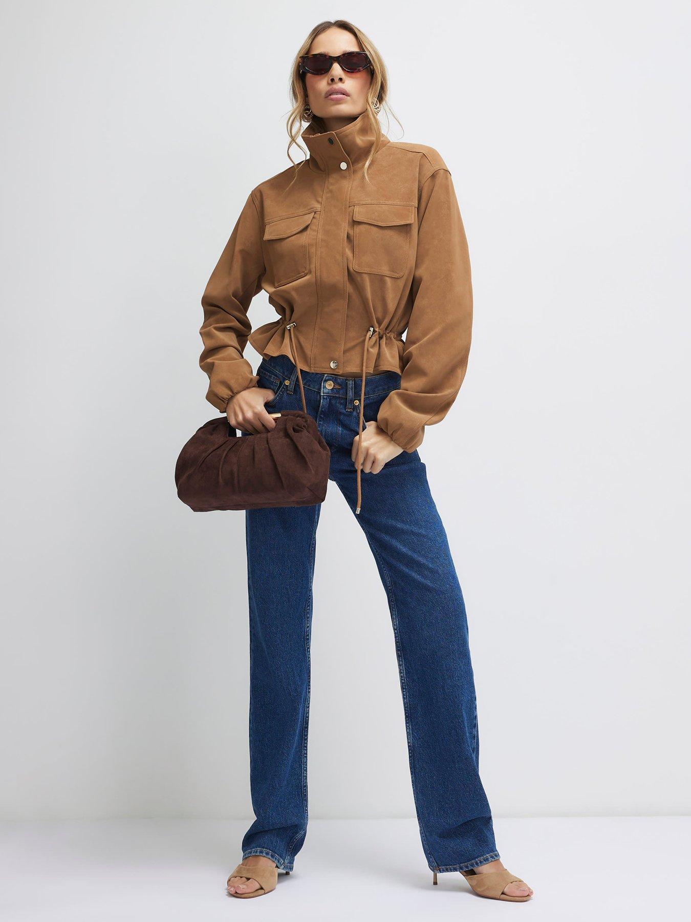 Image 3 of 4 of River Island Beige Funnel Neck Drawstring Jacket - Beige