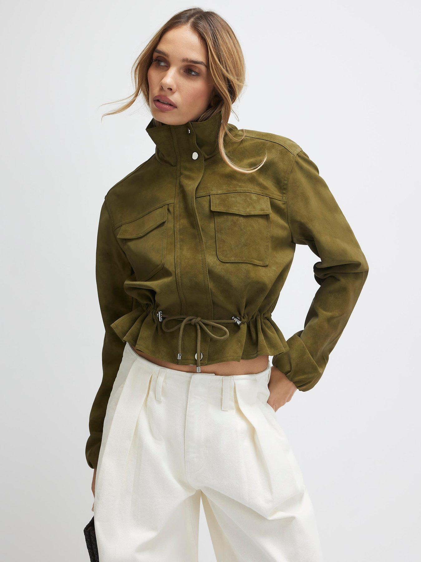 Image 1 of 4 of River Island Funnel Neck Drawstring Jacket - Khaki