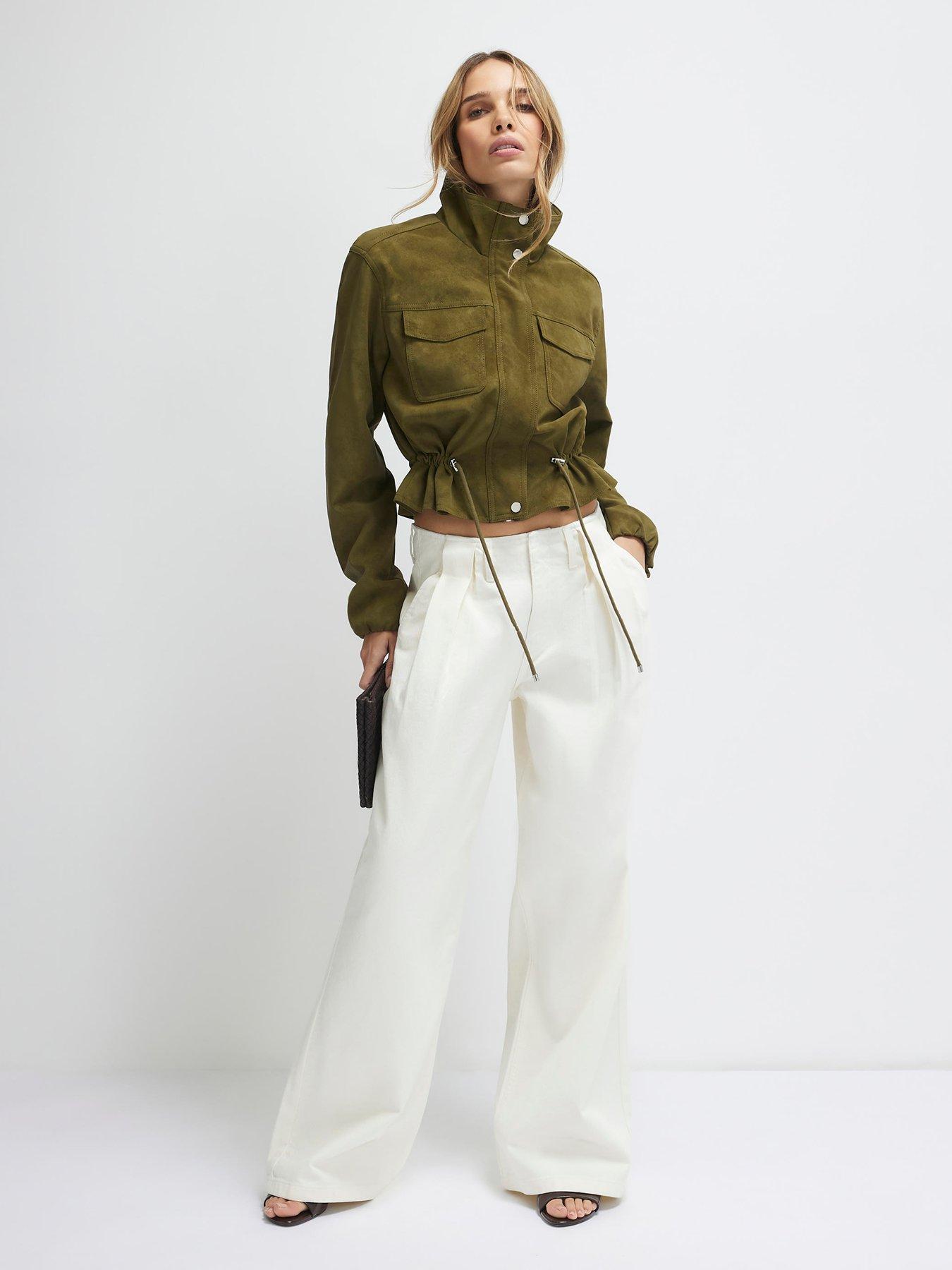 Image 3 of 4 of River Island Funnel Neck Drawstring Jacket - Khaki