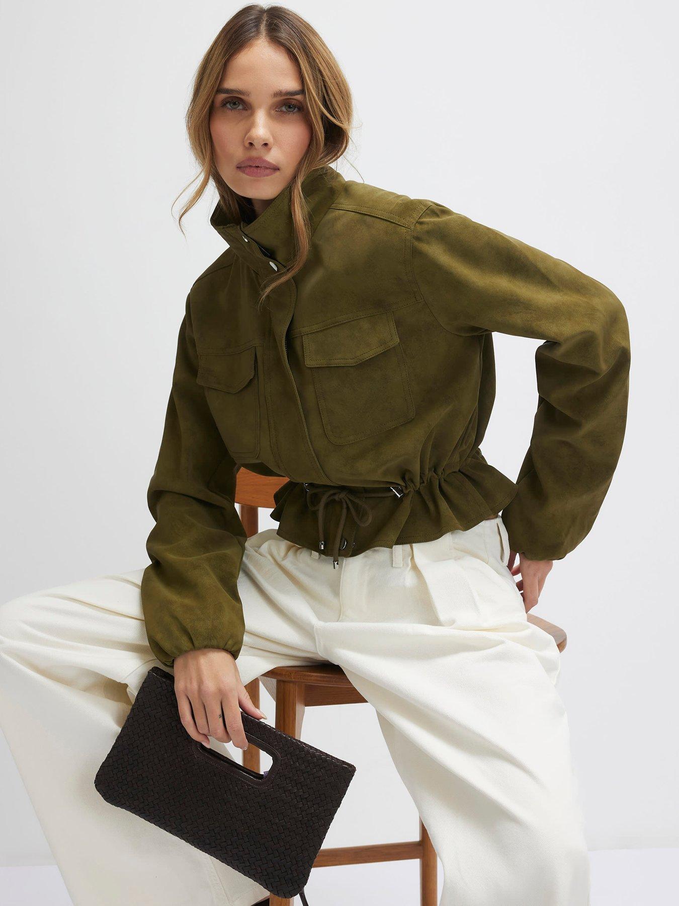 Image 4 of 4 of River Island Funnel Neck Drawstring Jacket - Khaki