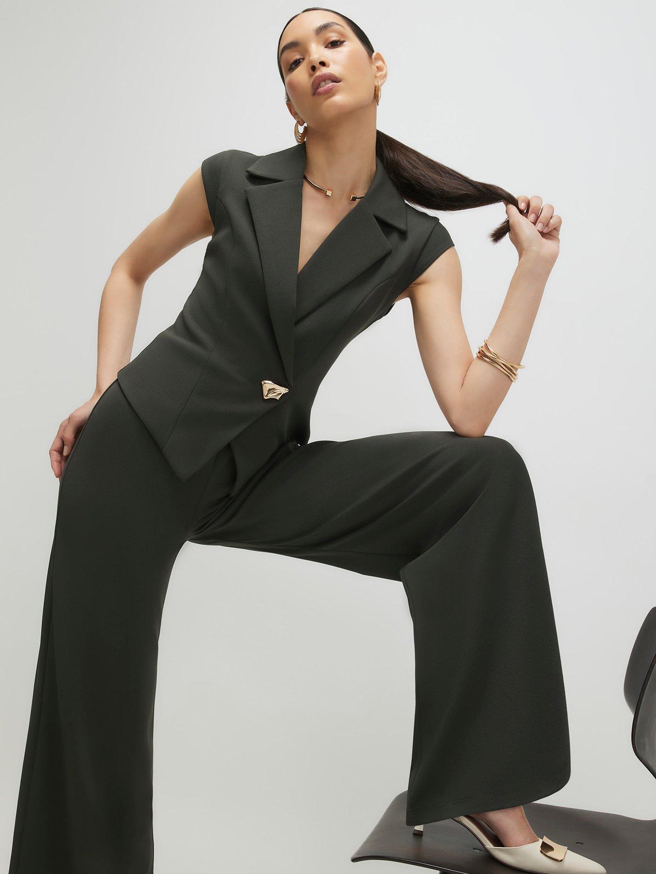 River Island Cap Sleeve Wide Leg Jumpsuit - Green