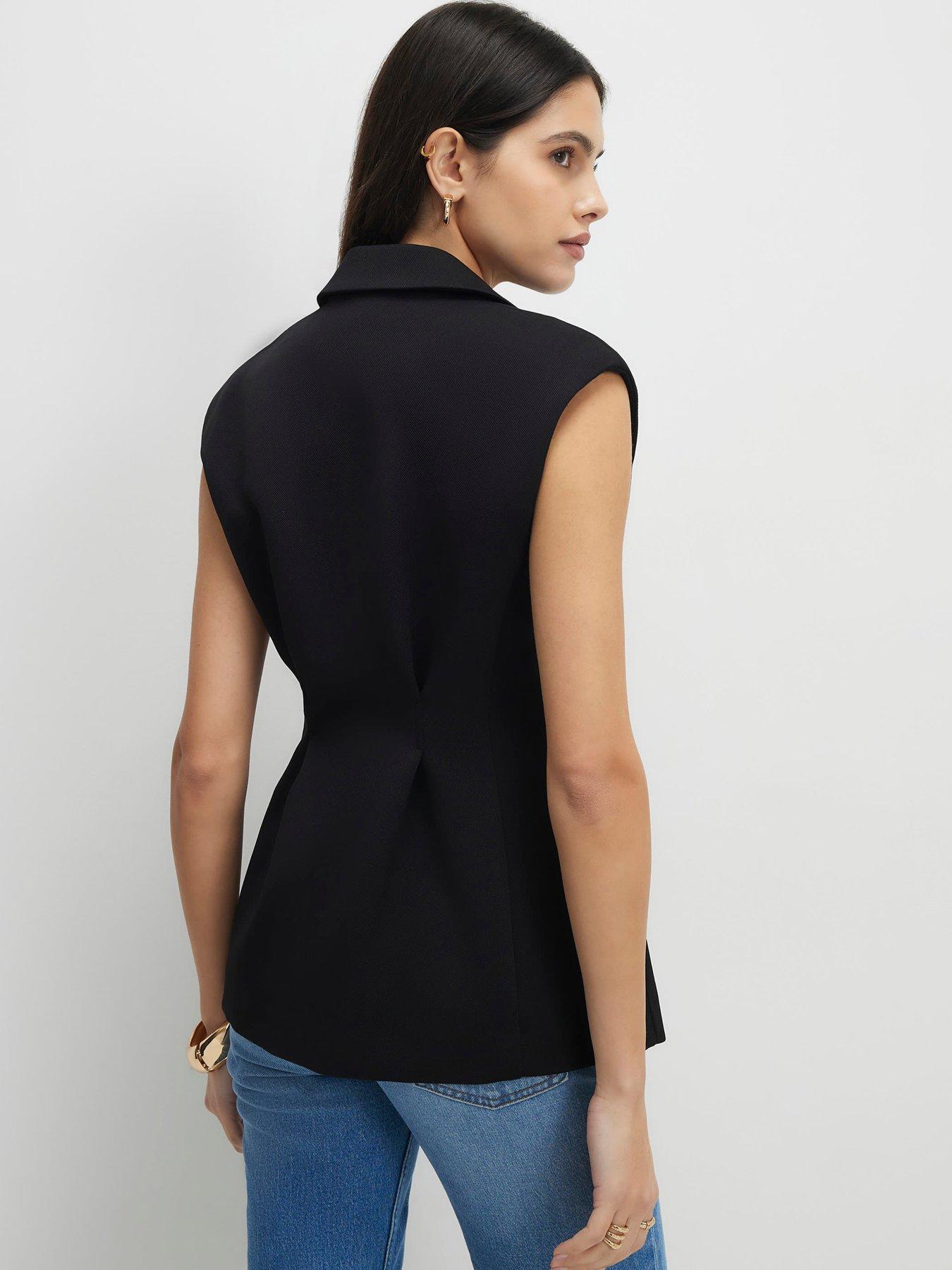 Image 2 of 4 of River Island Sleeveless Cinched Waist Blazer - Black
